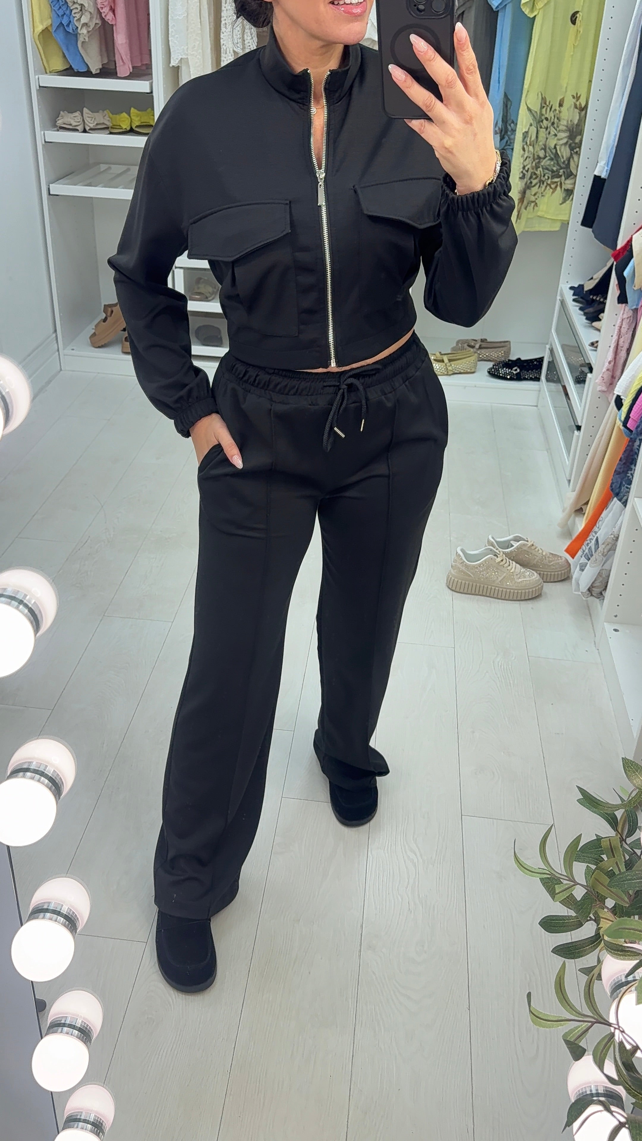 Luan Plain Crop Zip Jacket And Jogger Co-Ord Set