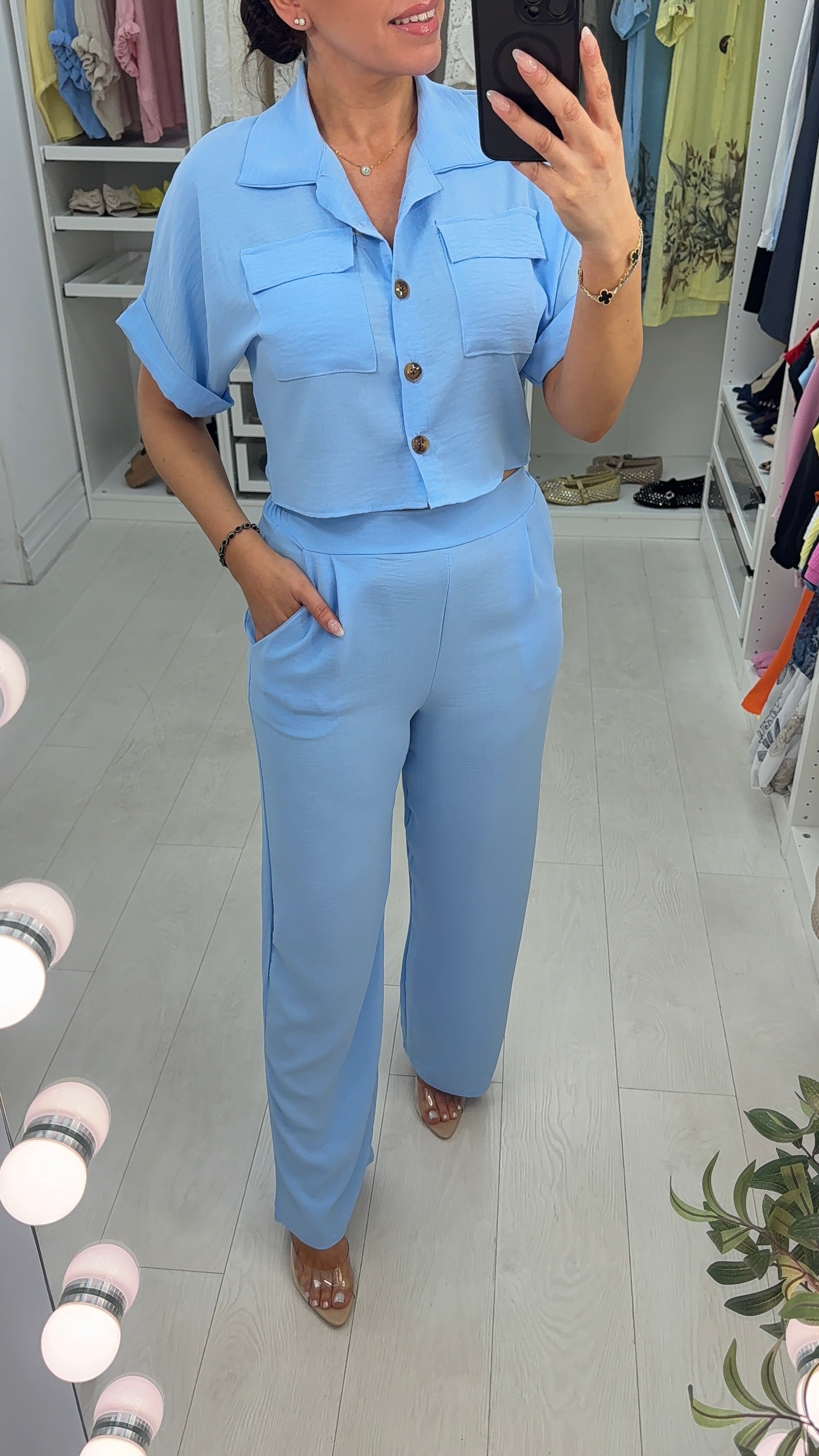 Shanice Plain Cropped Shirt Co-ord Set