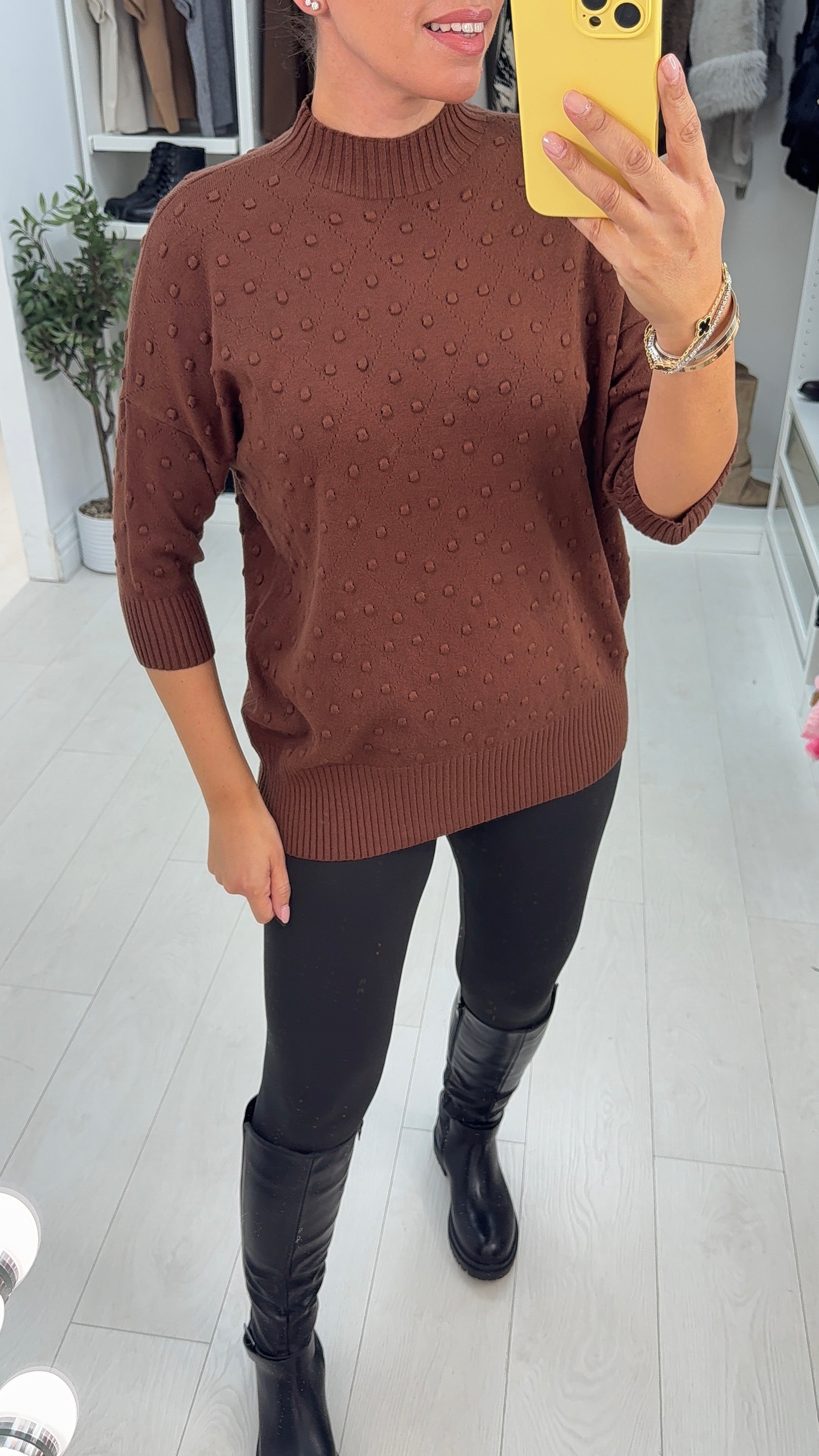 Latia Bobble Detail High Neck Knitted Jumper