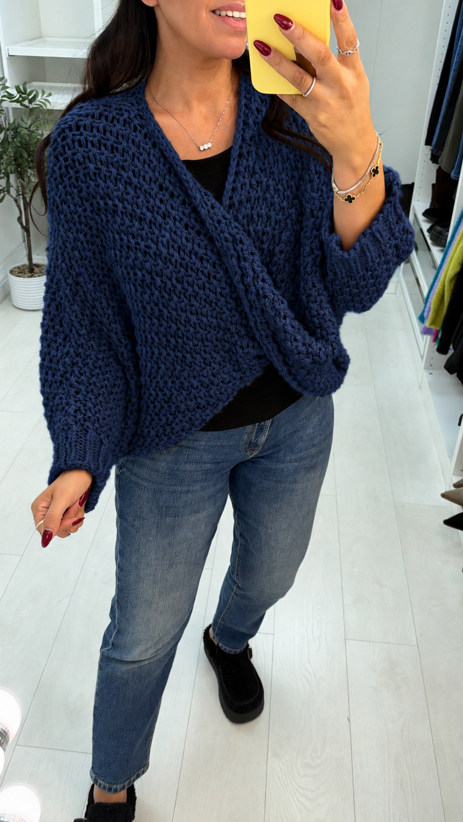 Kristiana Plain Wrap Front Chunky Knit Jumper