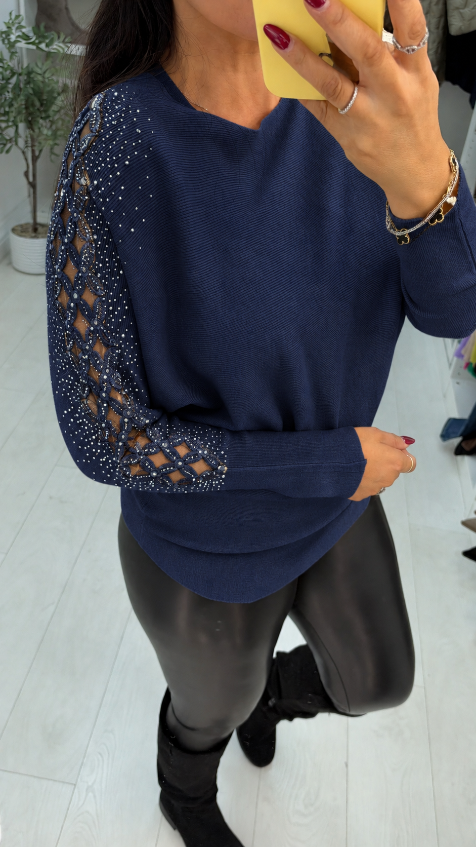Janessa Embellished Mesh Sleeve Detailed Jumper