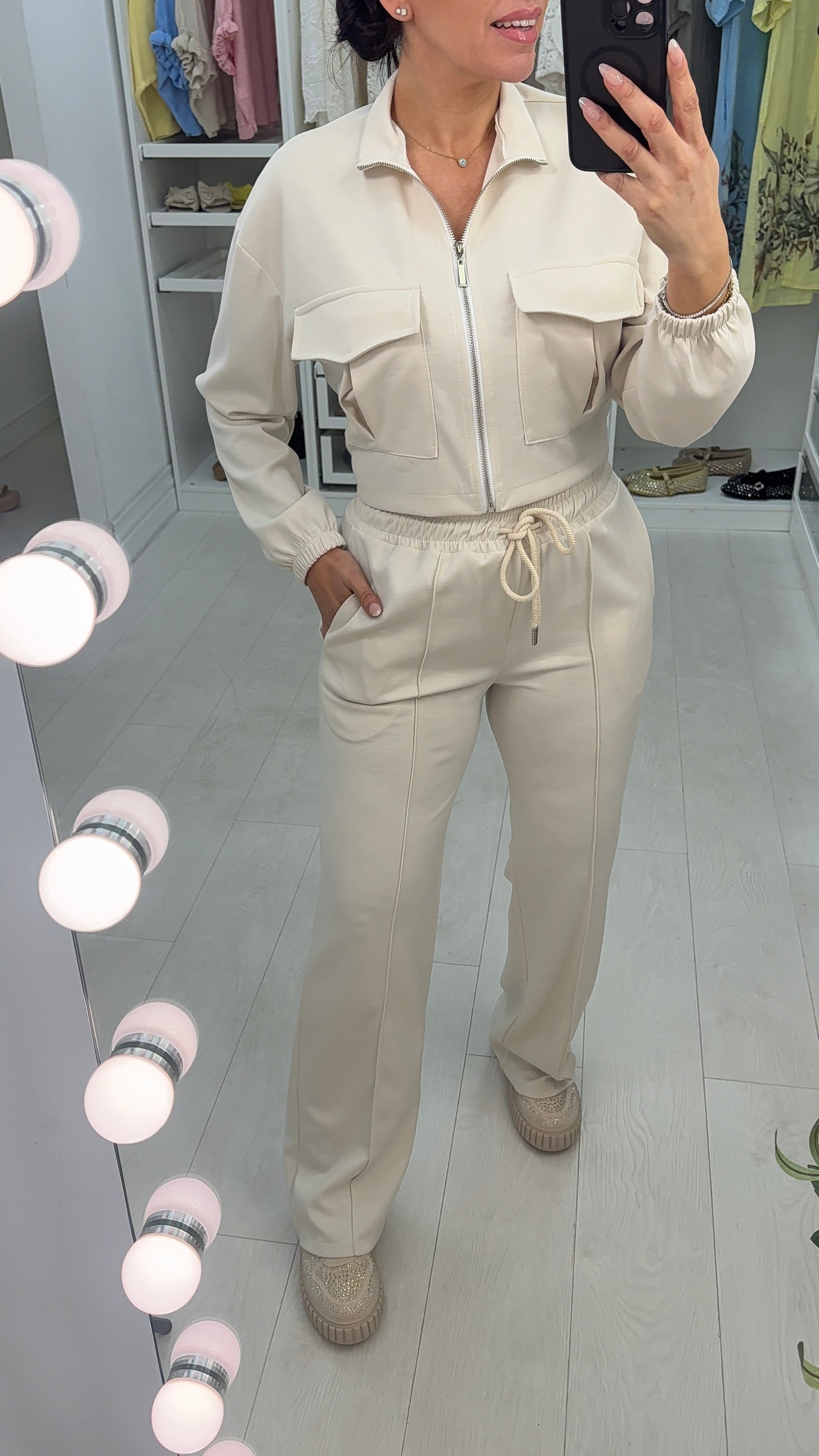 Luan Plain Crop Zip Jacket And Jogger Co-Ord Set