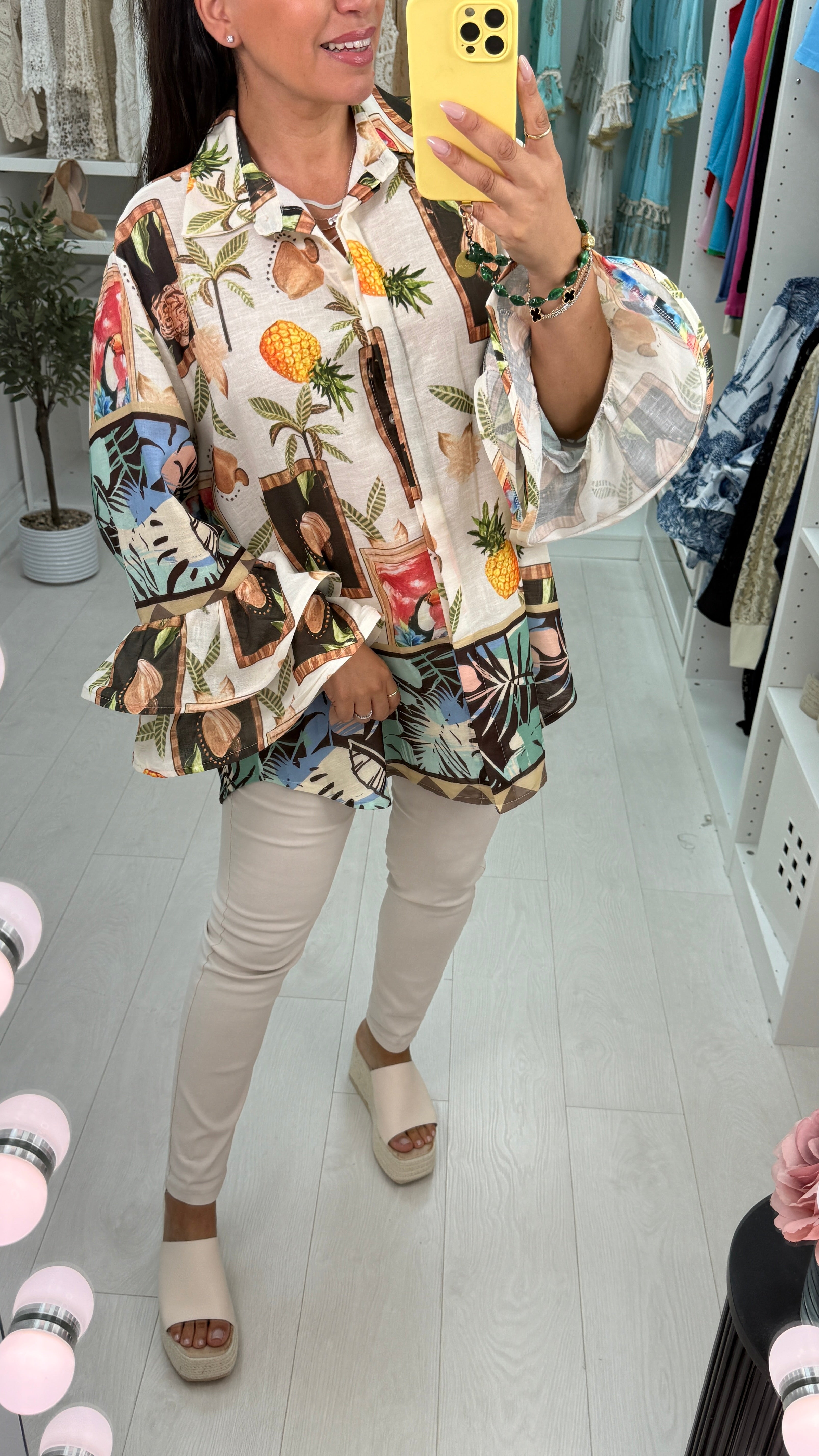 Zariah Printed Ruffle Cuff Shirt