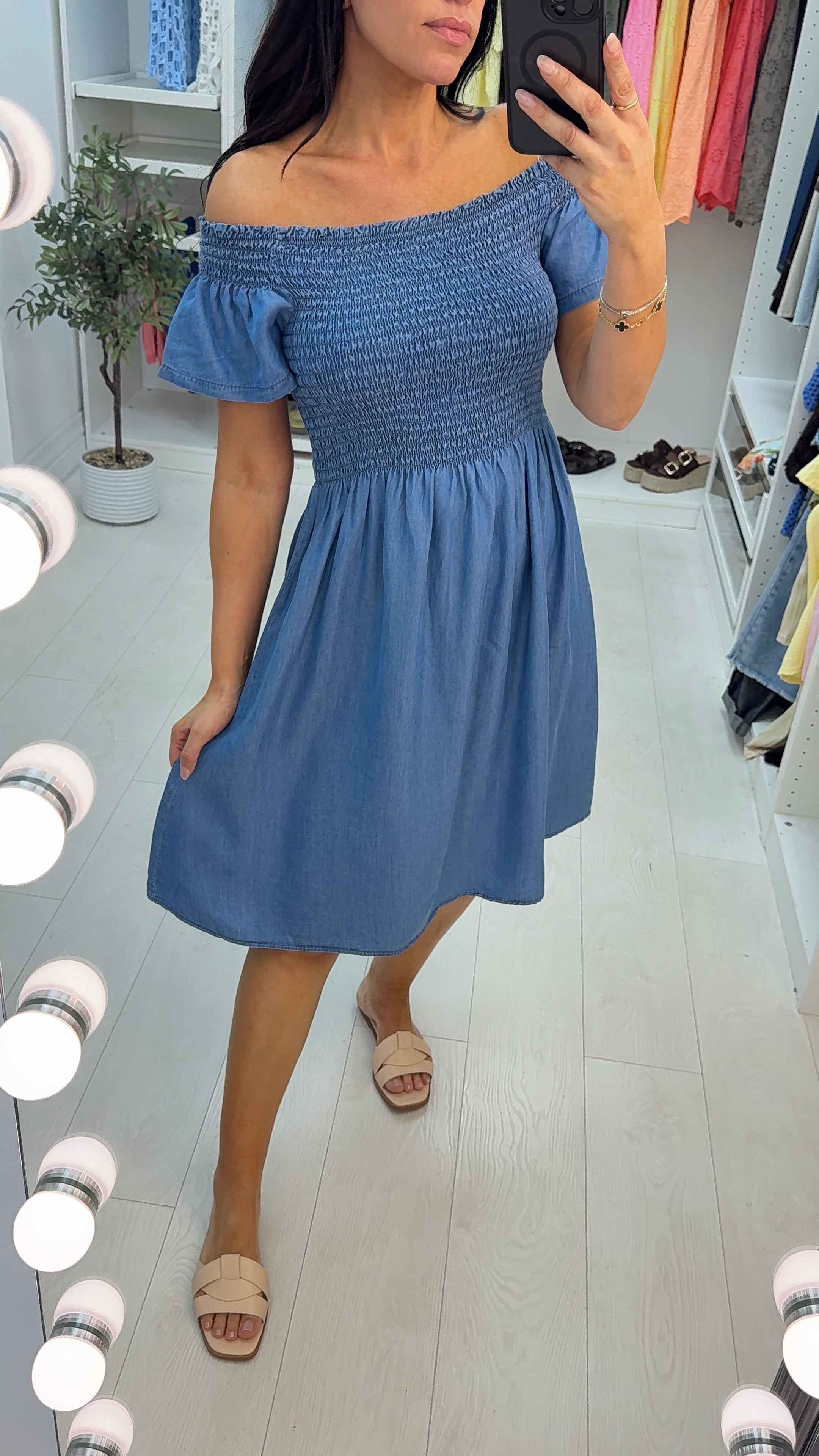 Zola Bardot Elasticated Denim Dress