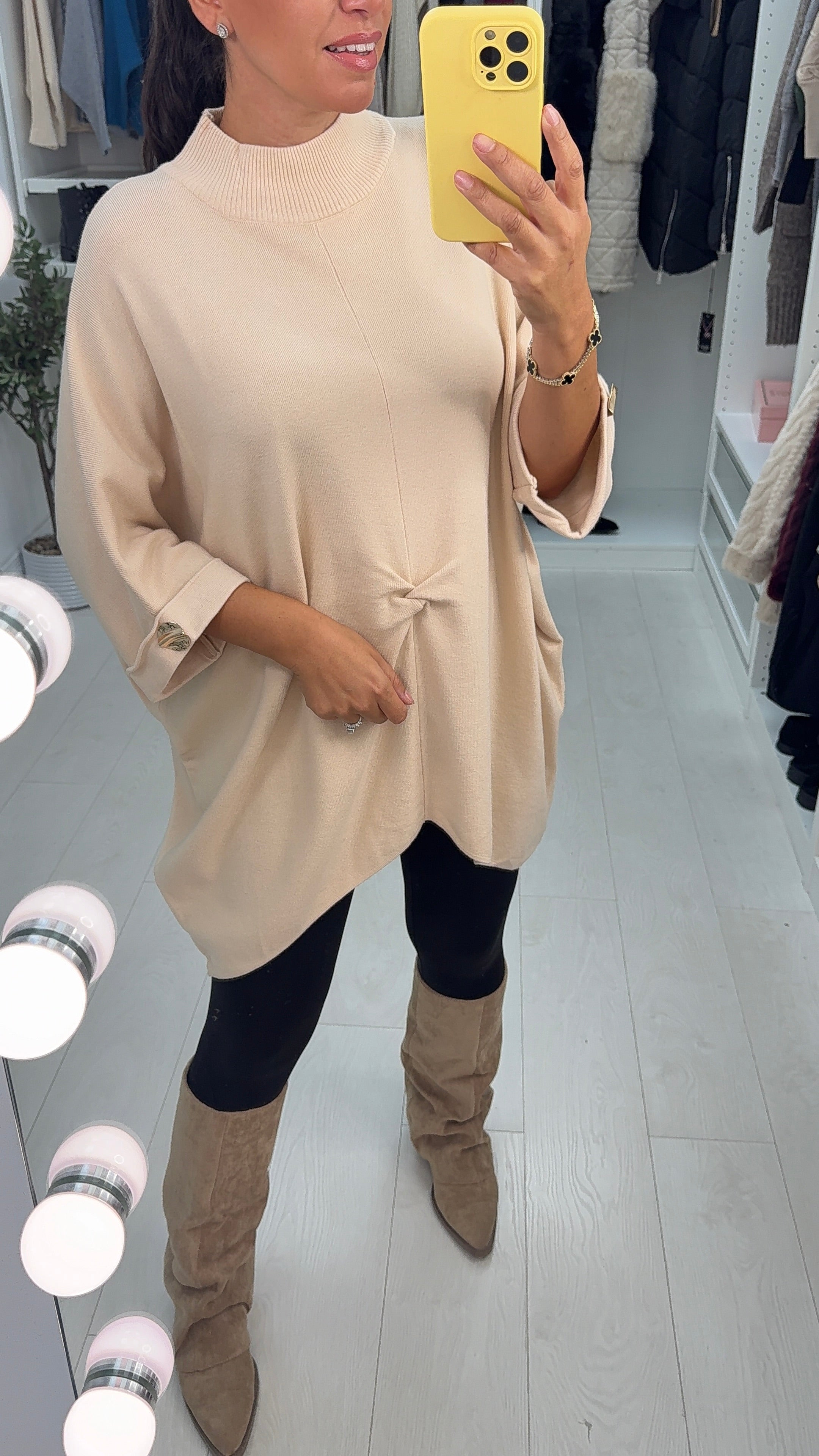 Avelina Knot Front Loose Fit Longline Jumper