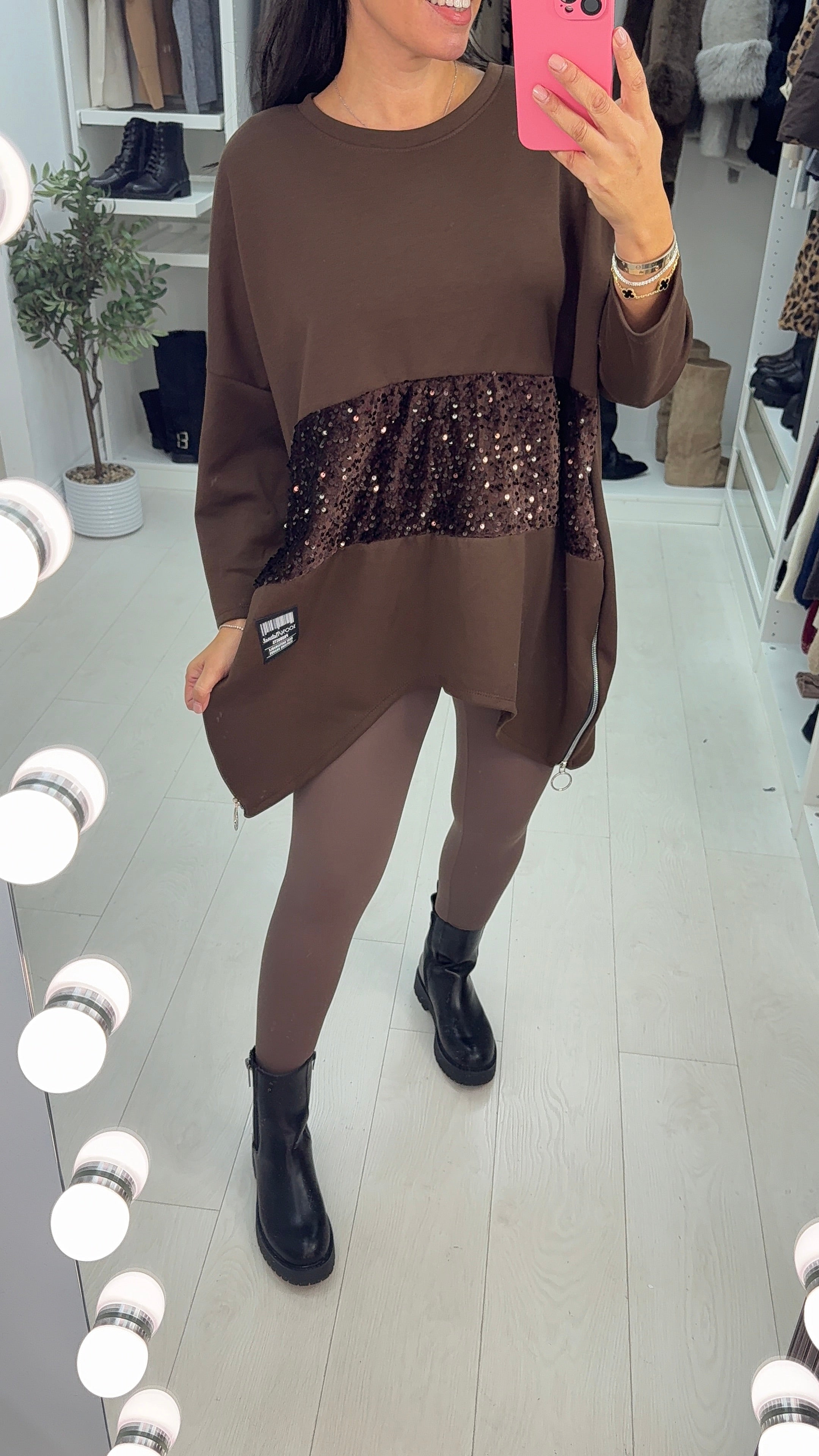 Romina Sequin Panel Detail Loose Fit Sweatshirt