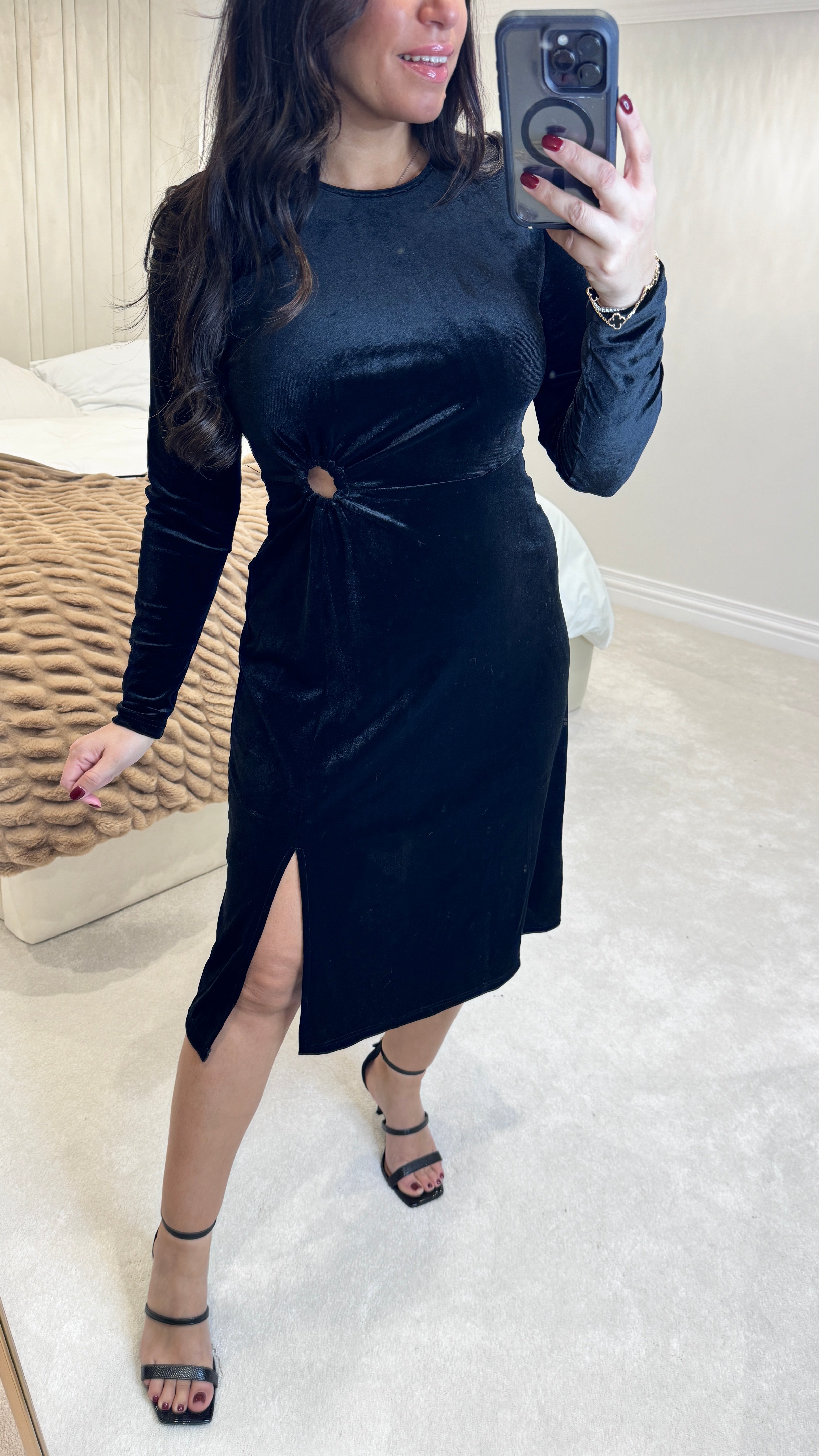 Marcey Velvet Ruched Ring Detail Dress Marcey Velvet Ruched Ring Detail Dress