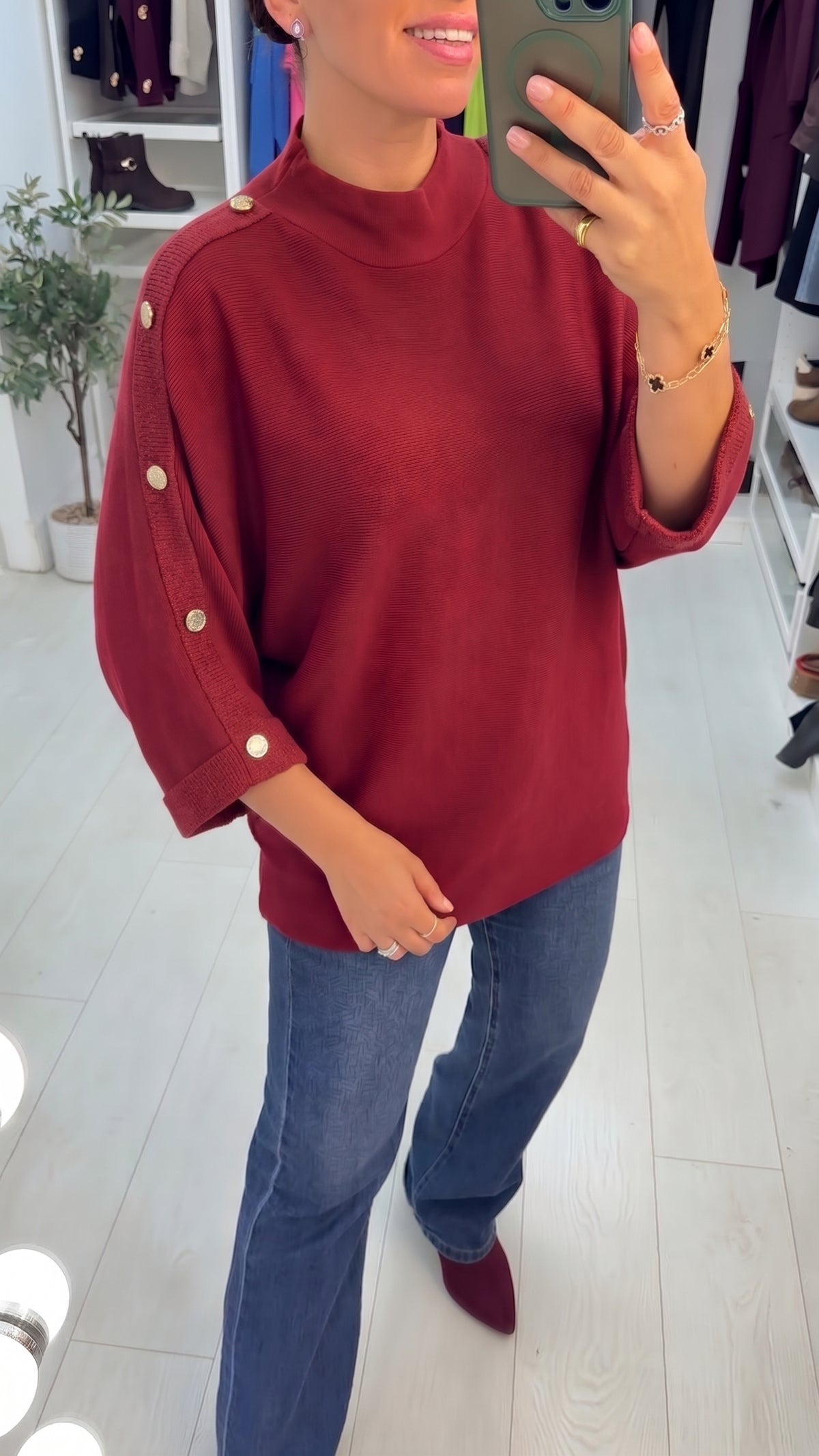 Lienna Lurex & Button Detailed Loose Fit Jumper