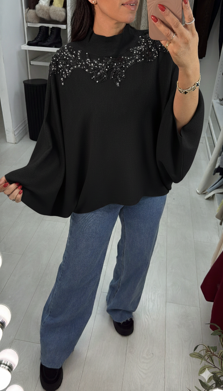 Tilda Embellished Batwing Sleeve High Neck Jumper
