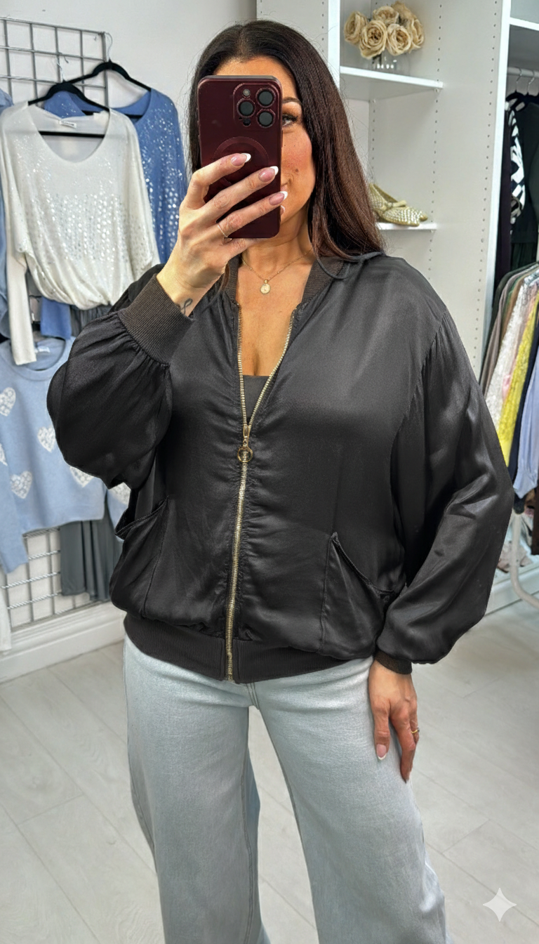 Paula Plain Satin Bomber Jacket