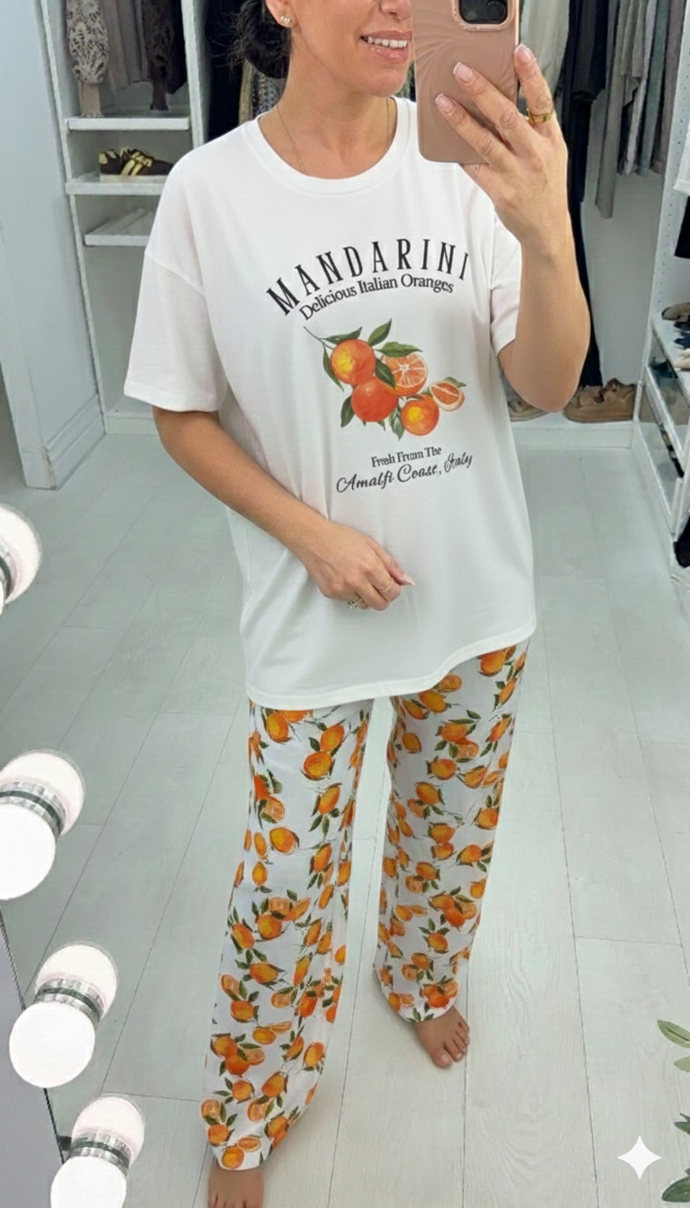 Rachel Orange Print Loose Fit T-Shirt Co-Ord Set