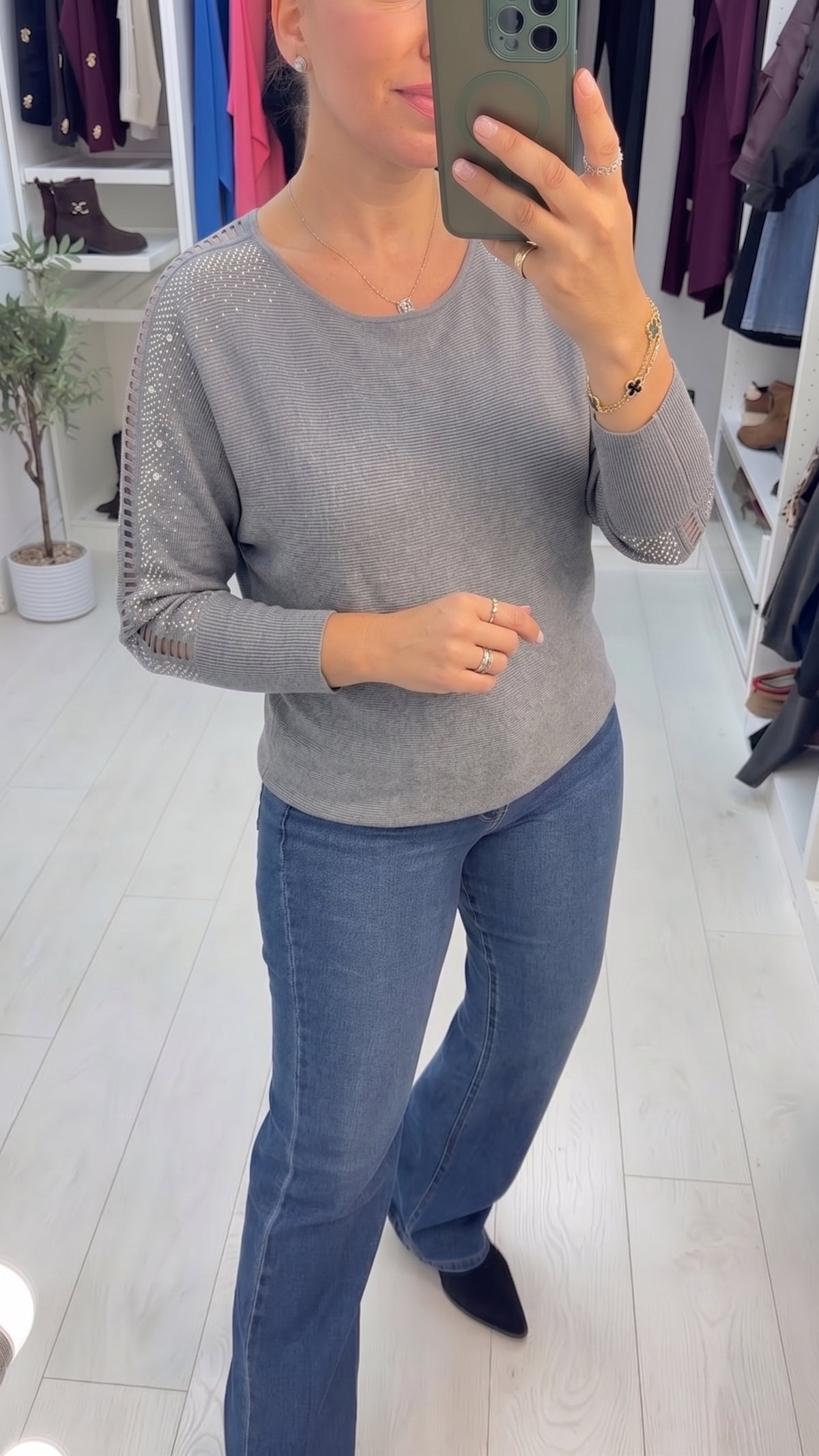 Kamara Open Stitch Embellished Sleeve Jumper
