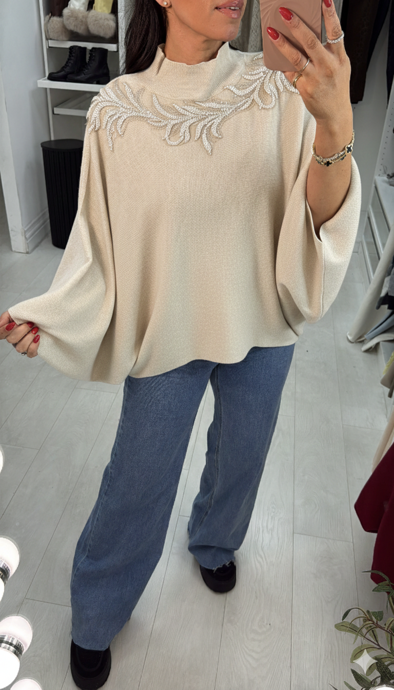 Tilda Embellished Batwing Sleeve High Neck Jumper