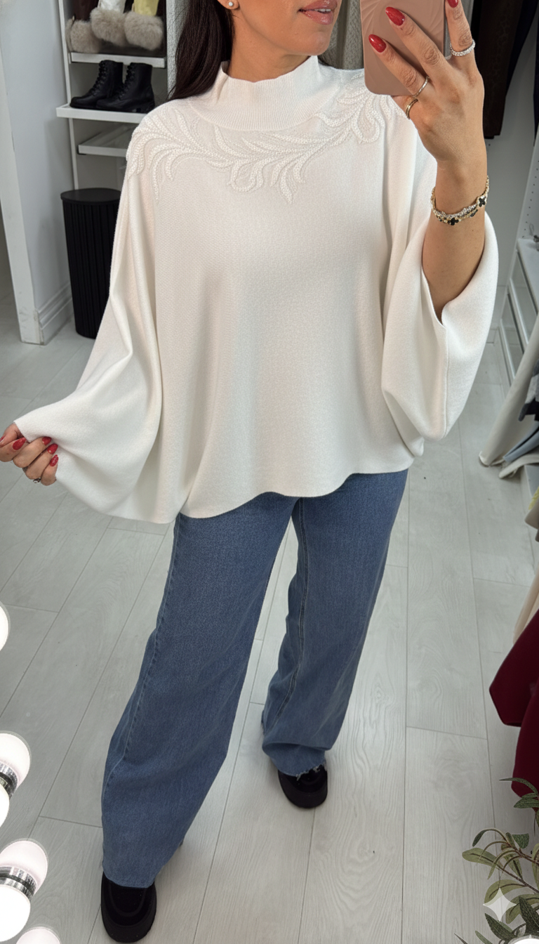 Tilda Embellished Batwing Sleeve High Neck Jumper