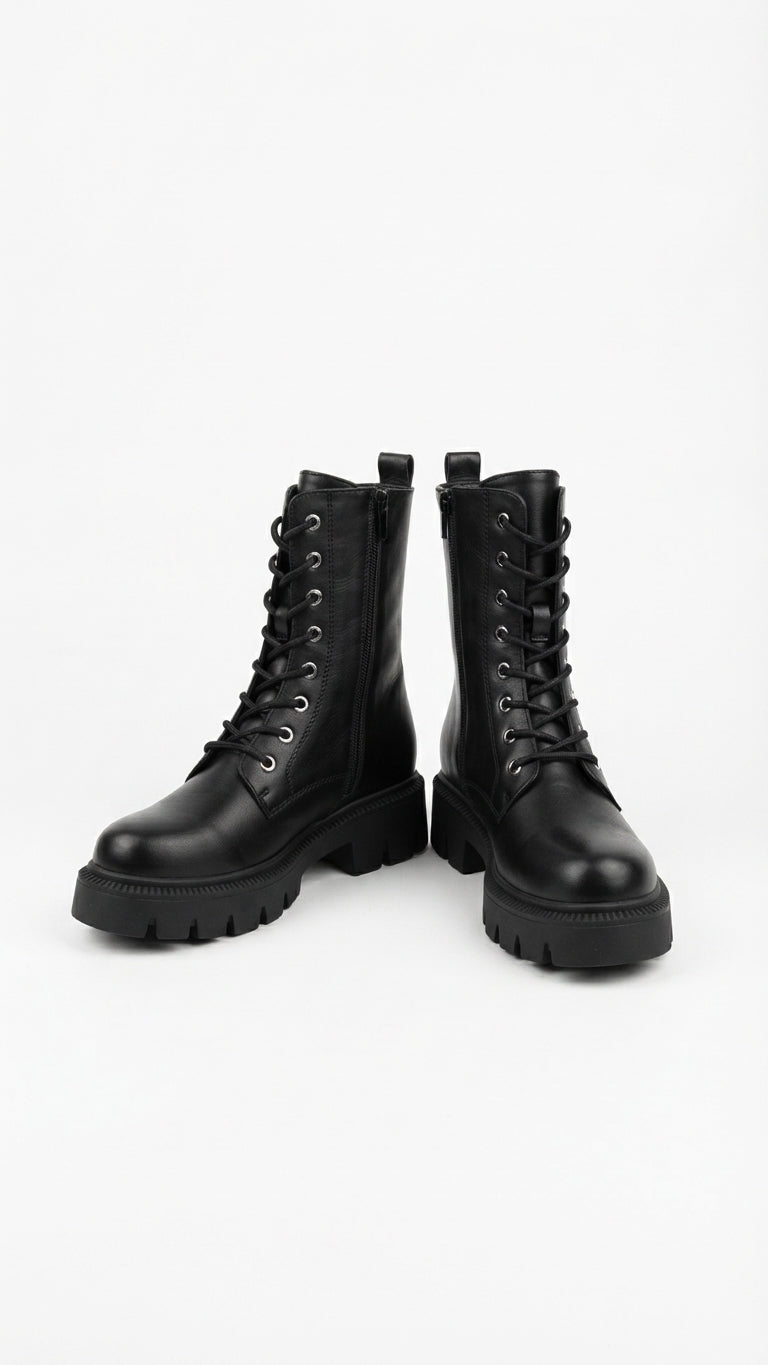 Cristian Faux Leather Lace Up Biker Boots