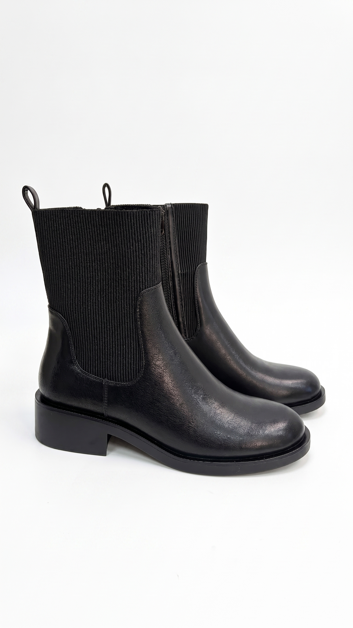 Lenny Faux Leather Ribbed Chelsea Boots