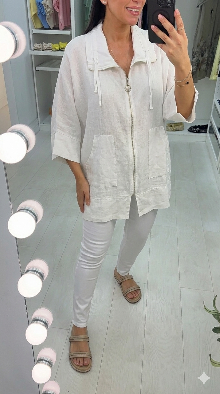 Zora Plain Zip Front Lightweight Linen Jacket