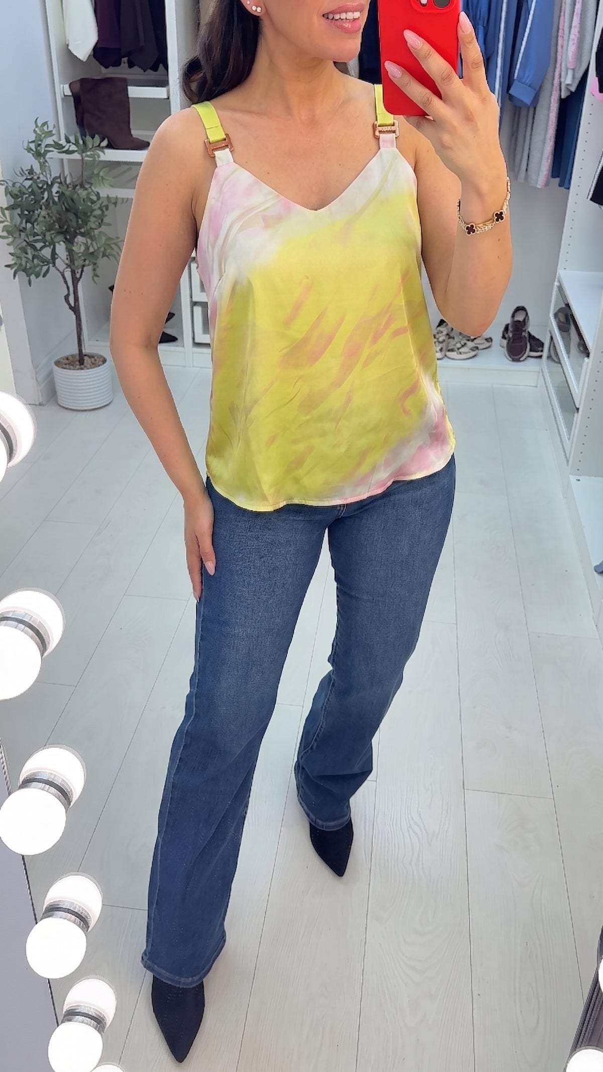 Rosetta Silky Lemon Tie Dye Buckle Detail Cami Top