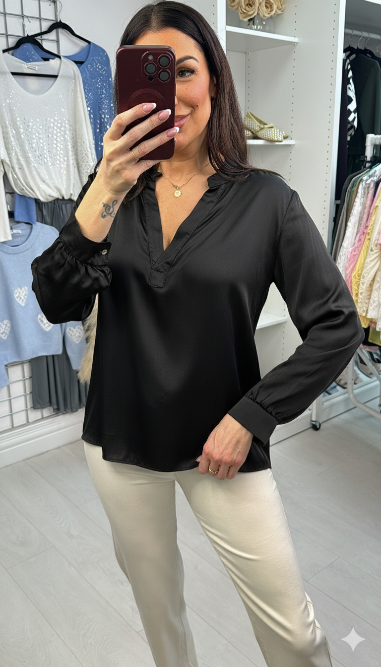 Fida Plain Satin V Neck Blouse