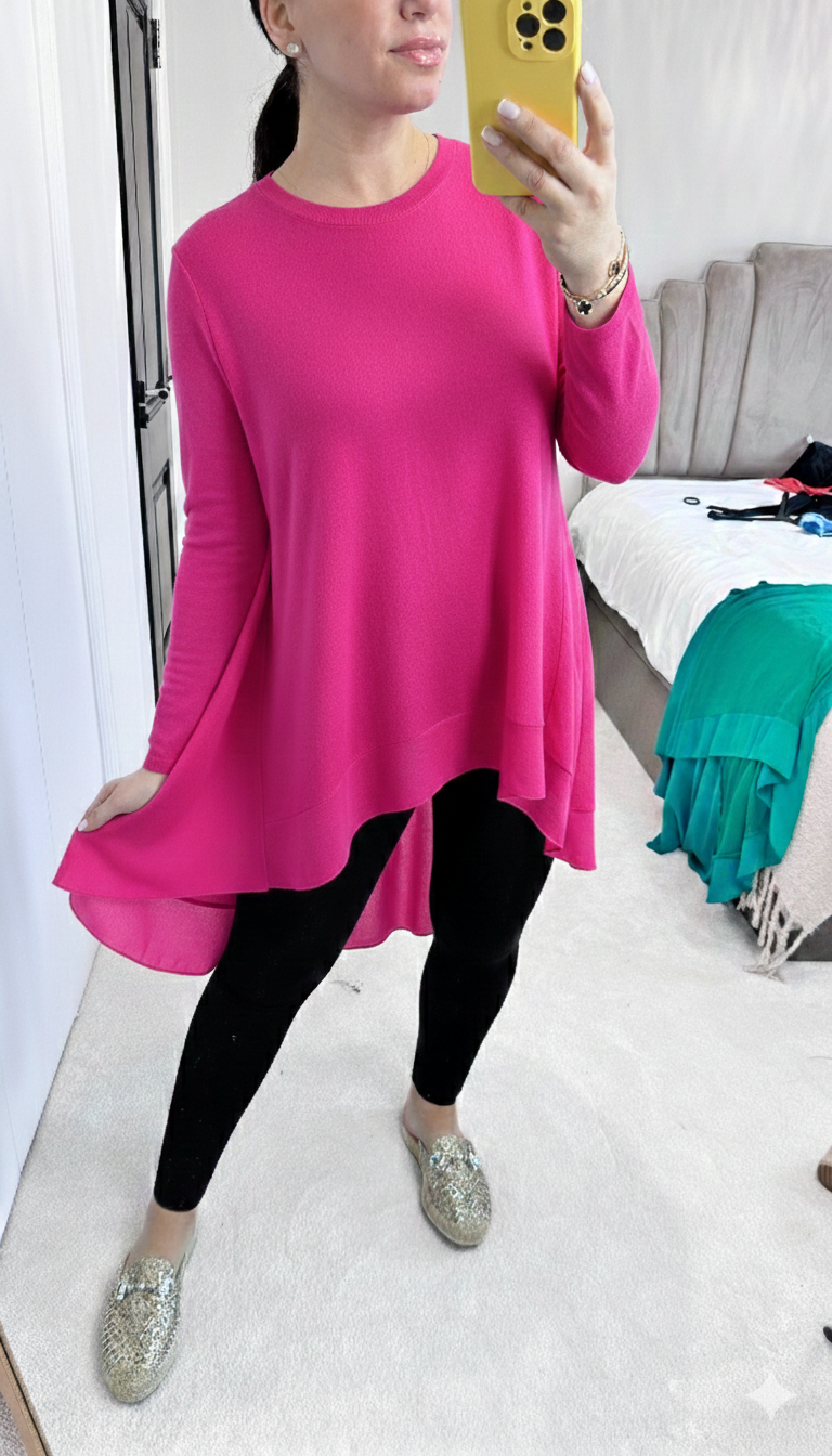 Briar Plain Chiffon Back Detailed Dipped Hem Top
