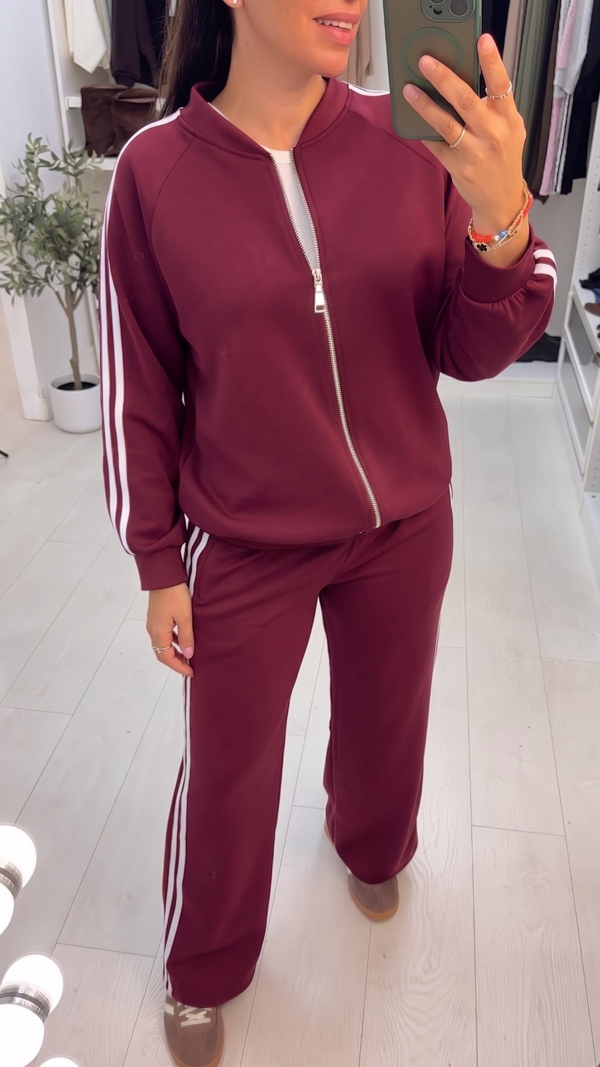 Peaches Side Stripe Detailed Zip Front Loungewear Set