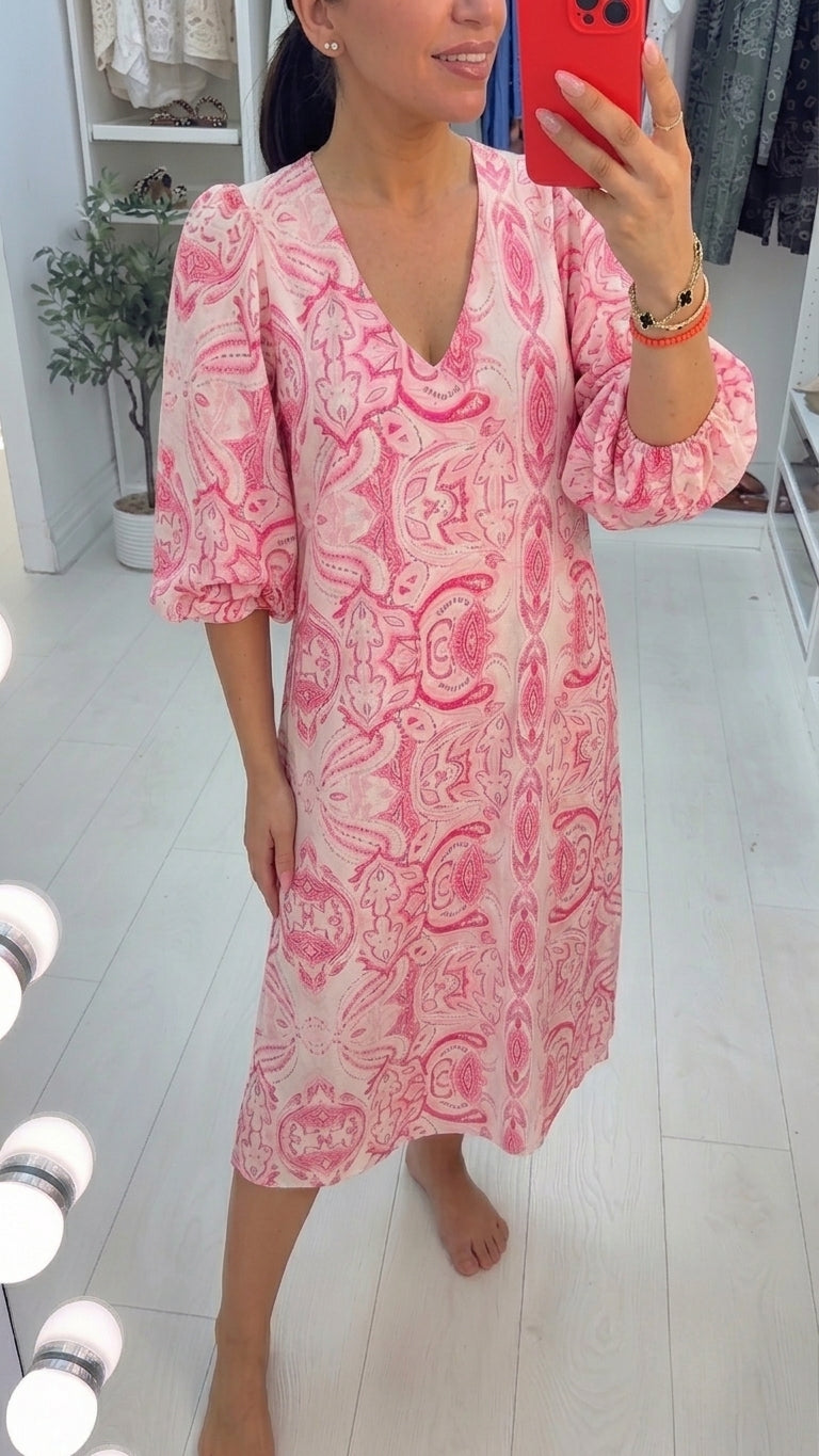 Whaley Paisley Print Puff Sleeve Dress