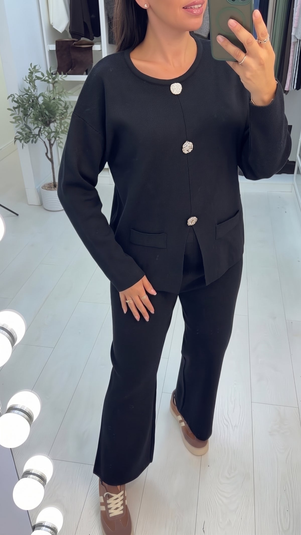 Brynn Plain Button Detailed Knitted Loungewear Set