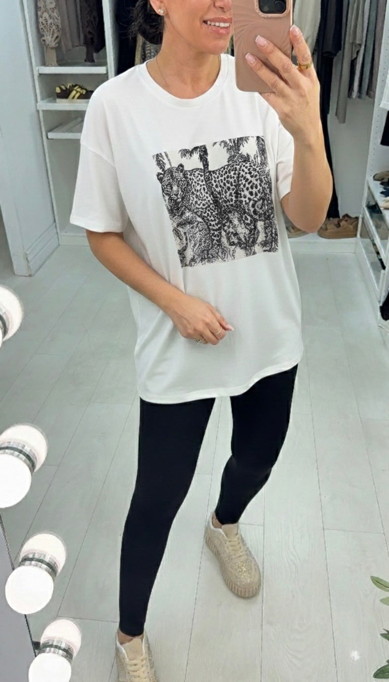 Kaylen Leopard Pattern Relaxed Fit T-Shirt