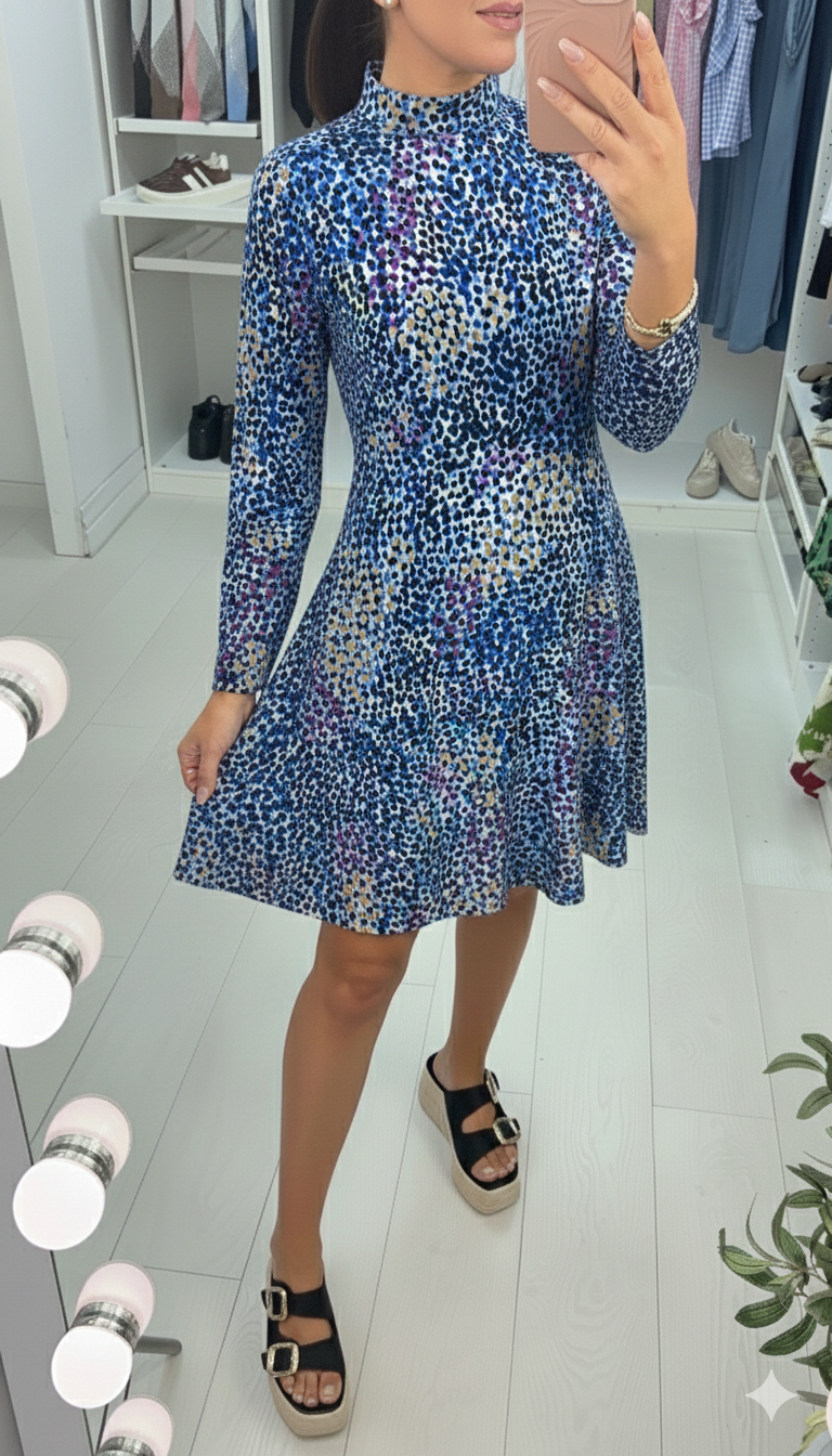 Shadow Multicolour Abstract Print High Neck Dress
