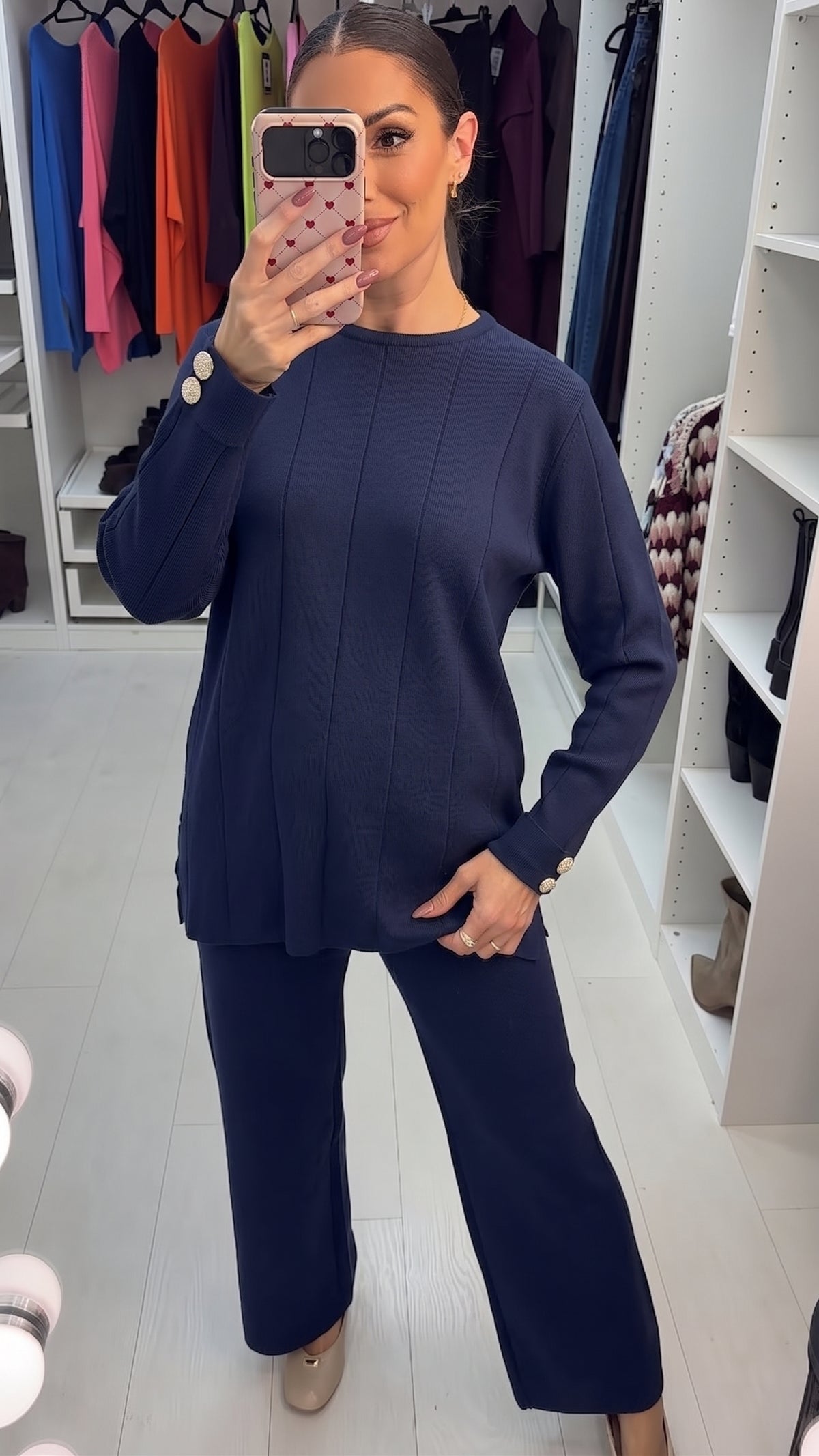 Jaylani Buttoned Cuff Detail Knitted Loungewear Set