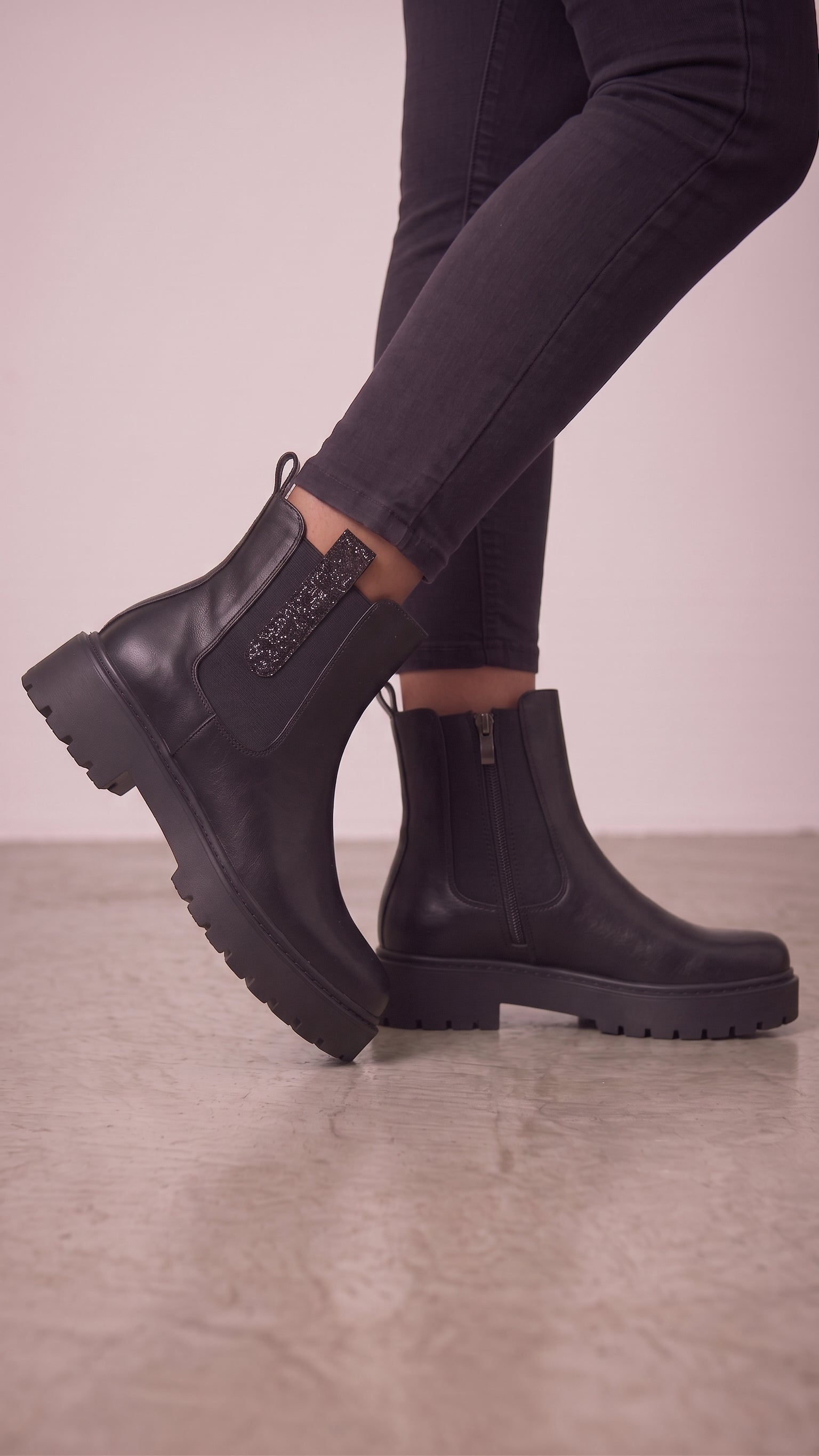 Florenz Faux Leather Sparkle Side Detail Ankle Boots