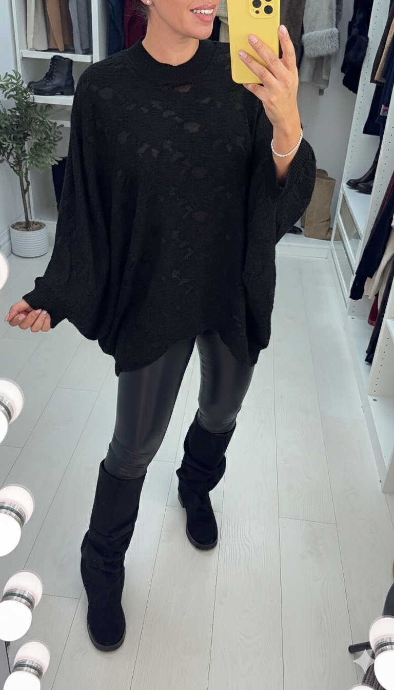 Libi Floral Lace Detail Loose Fit Asymmetric Jumper