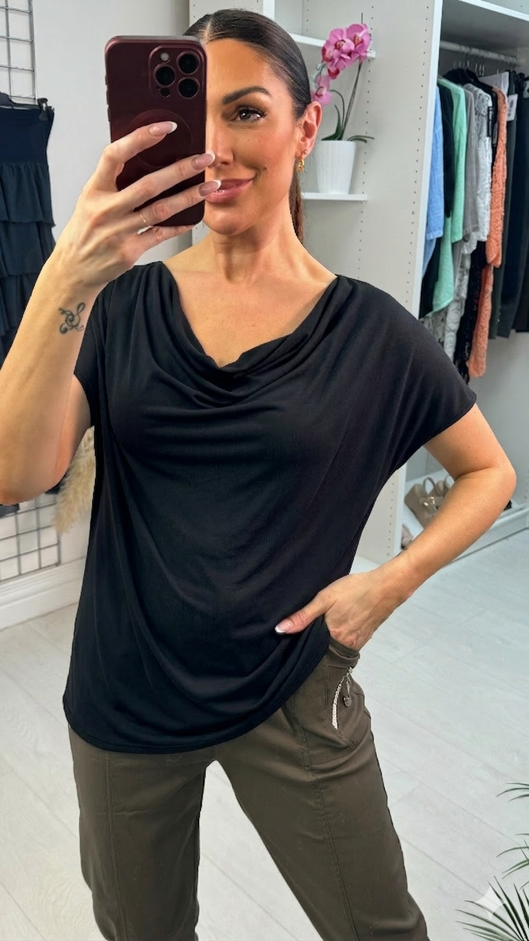 Anvie Plain Cowl Neck Short Sleeve Top