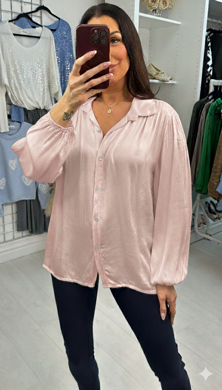 Heidie Plain Elasticated Cuff Satin Shirt