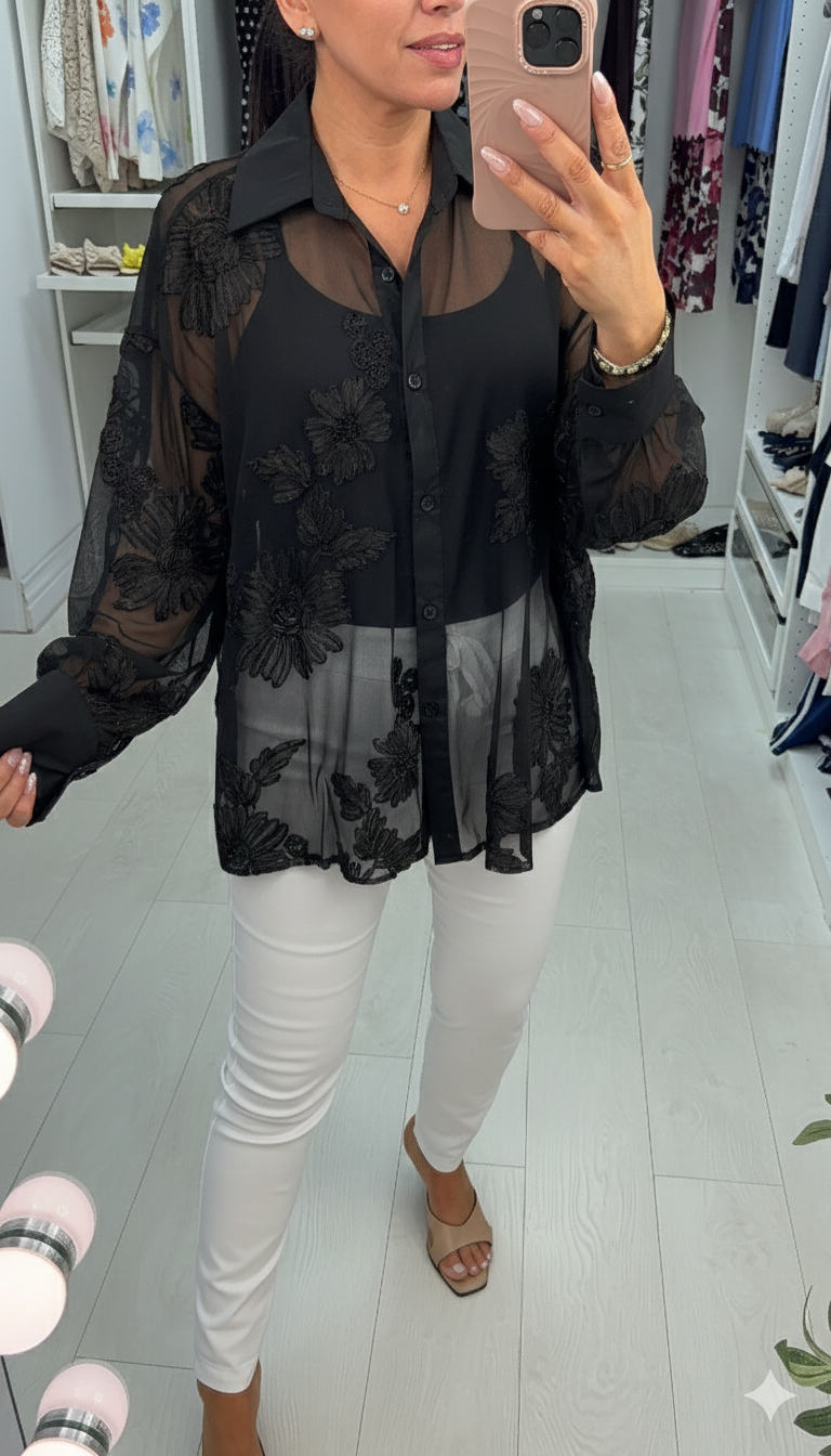 Claudia Embroidered Floral Loose Fit Blouse