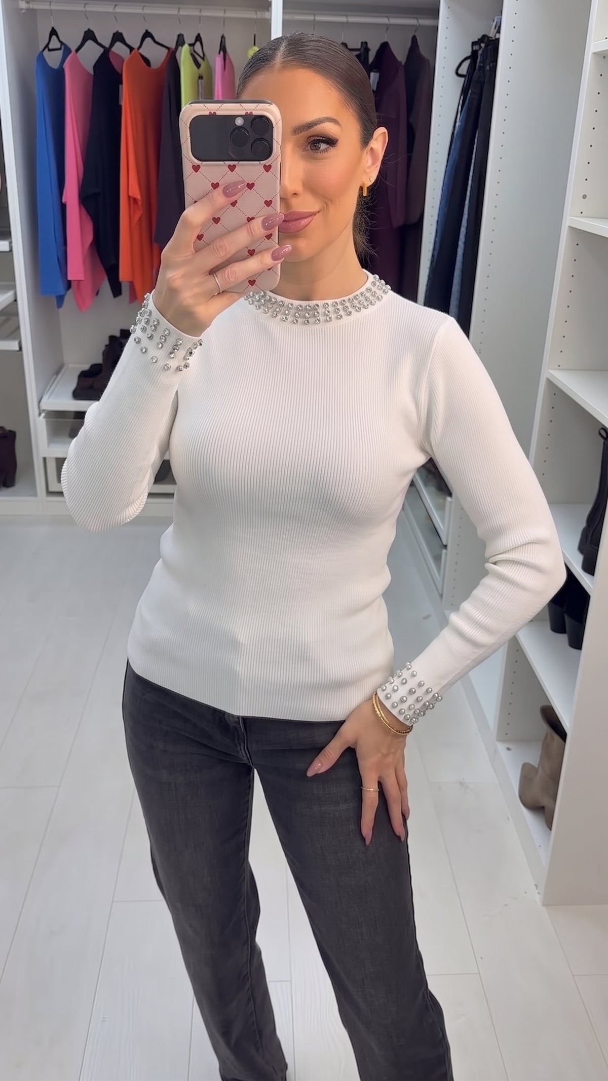 Ivette Embellished High Neck Jumper