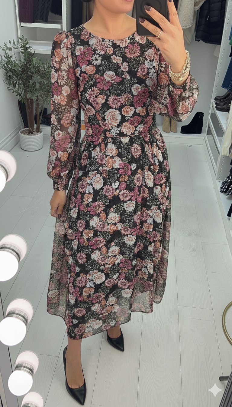 Modric Pink Floral Print Maxi Dress