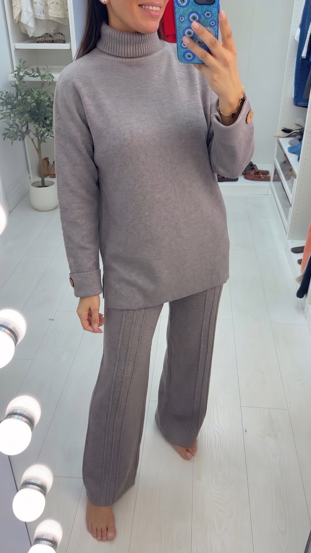 Mitsey Plain Roll Neck Knitted Loungewear Set
