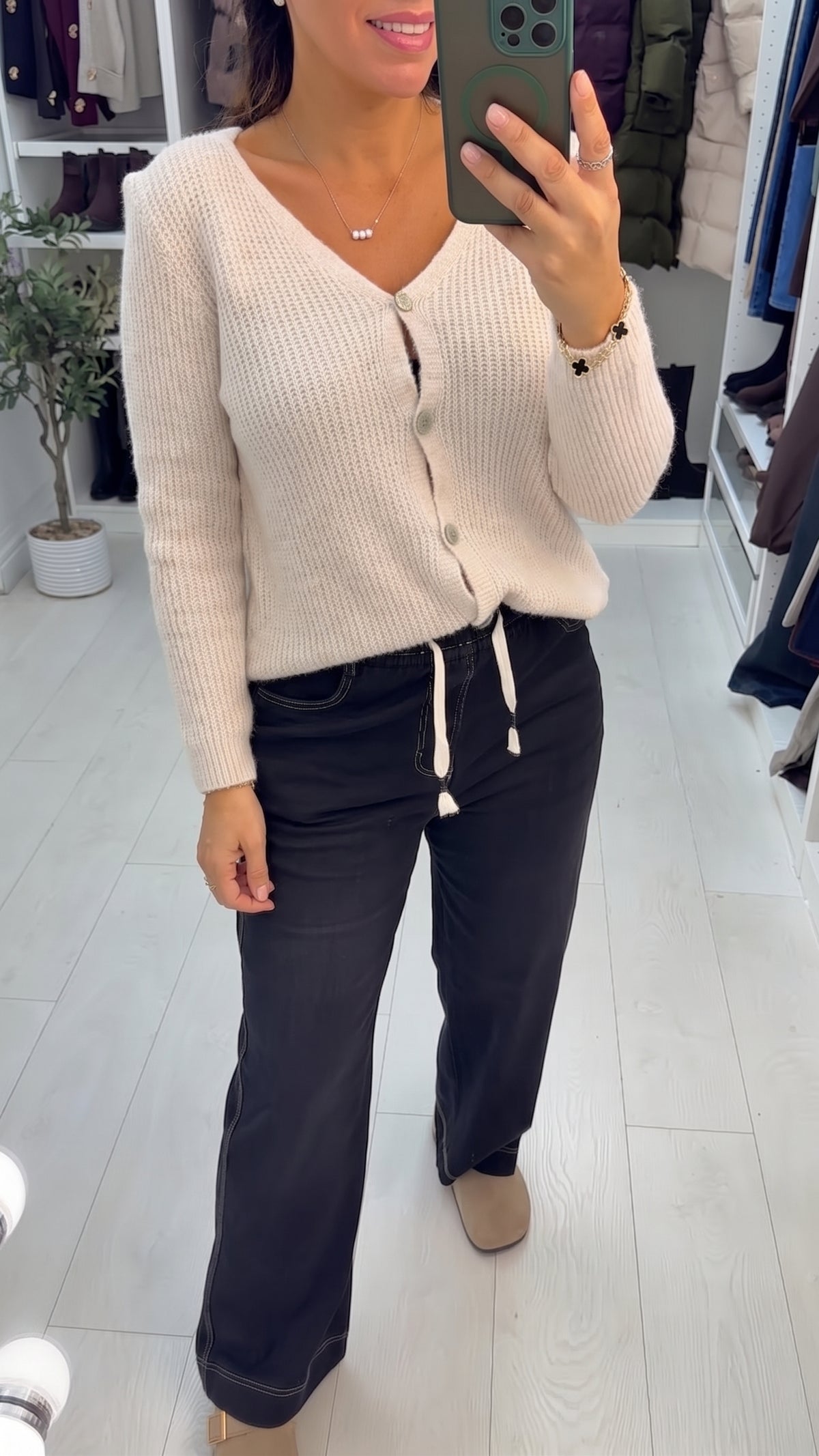 Siya Elasticated Waist Straight Leg Denim Trousers