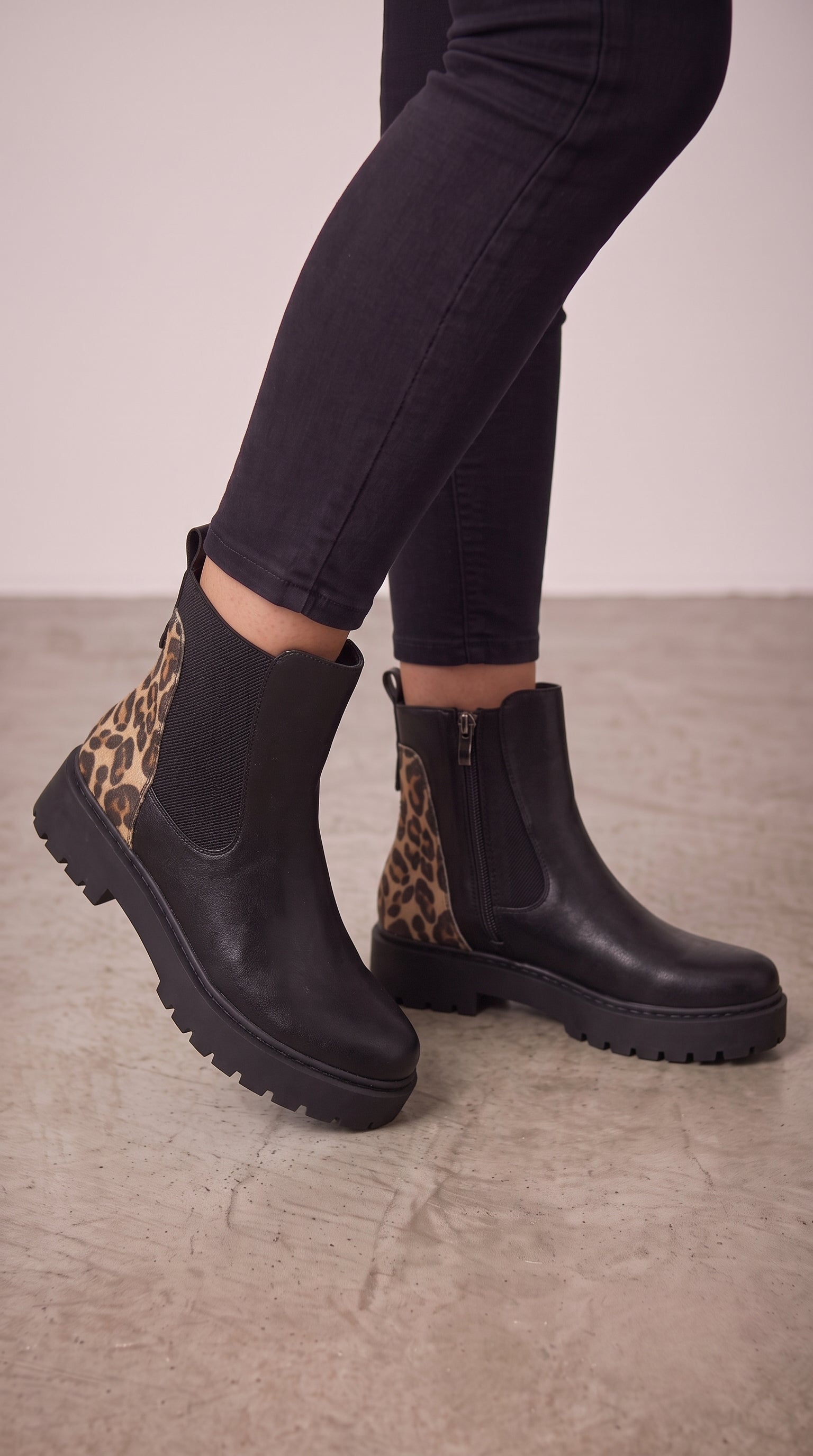 Michella Leopard Print Panel Chelsea Boots