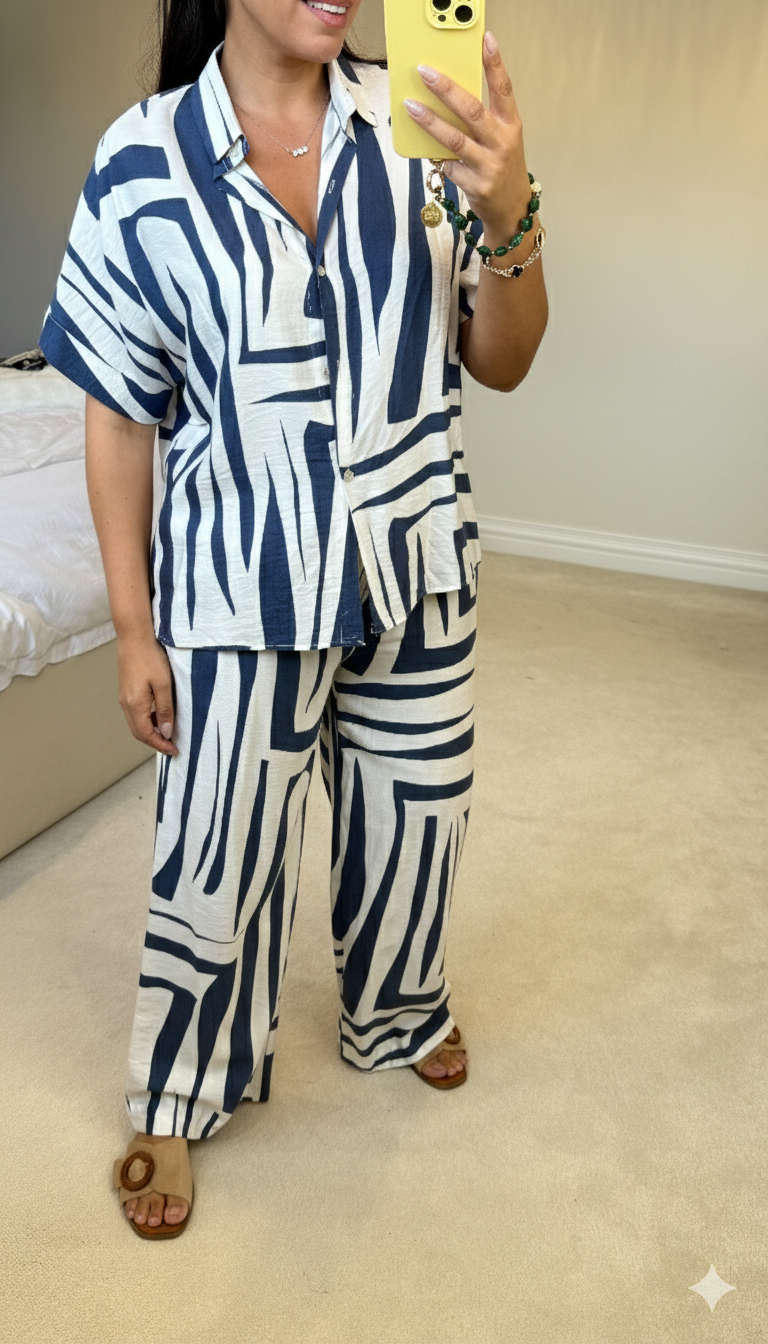 Dilly Abstract Print Shirt Co-Ord Set