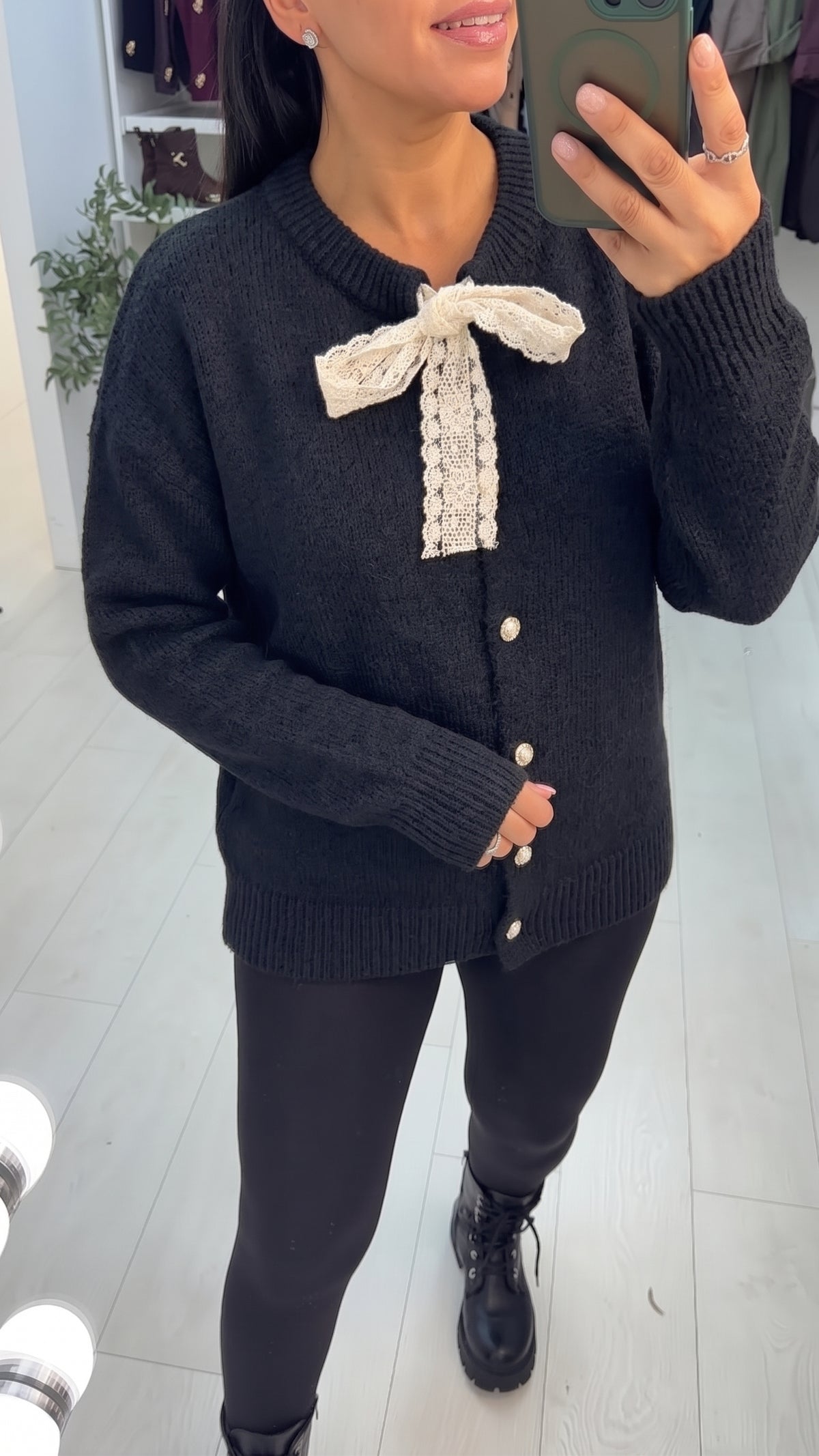 Elmira Plain Lace Detailed Cardigan