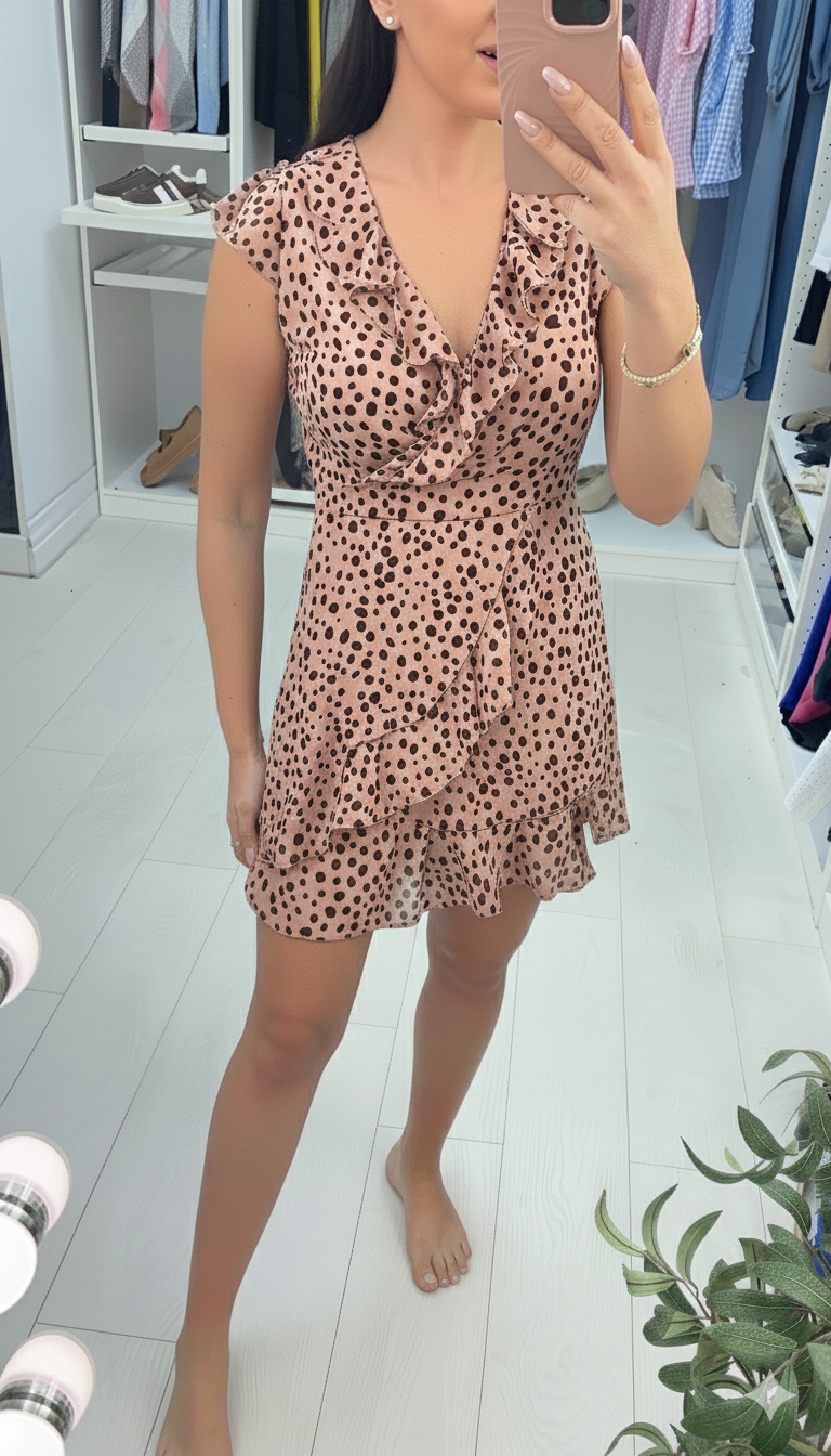 Ebba Dalmatian Printed Frill Wrap Dress