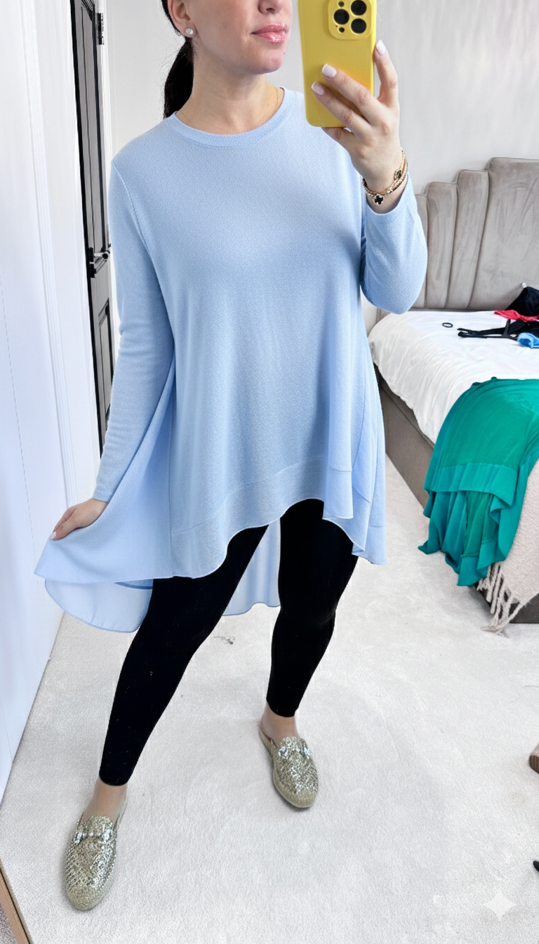 Briar Plain Chiffon Back Detailed Dipped Hem Top