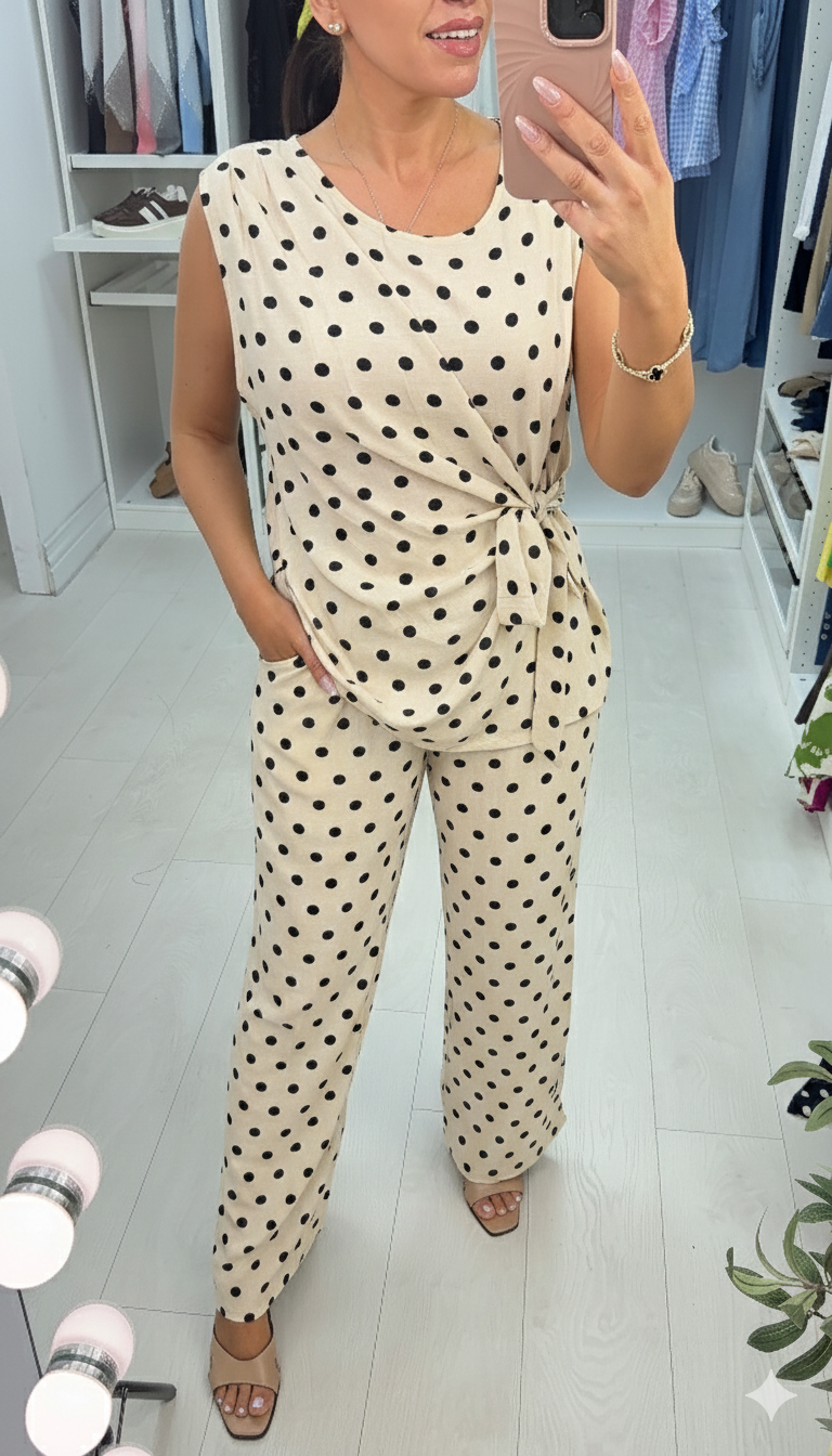 Larissa Polka Dot Tie Side Co-Ord Set