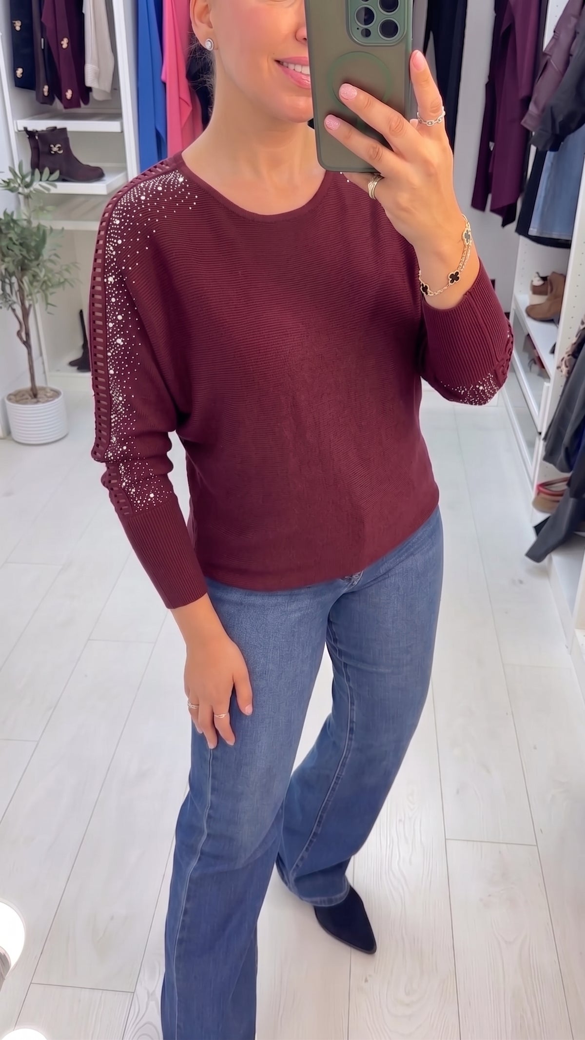 Kamara Open Stitch Embellished Sleeve Jumper