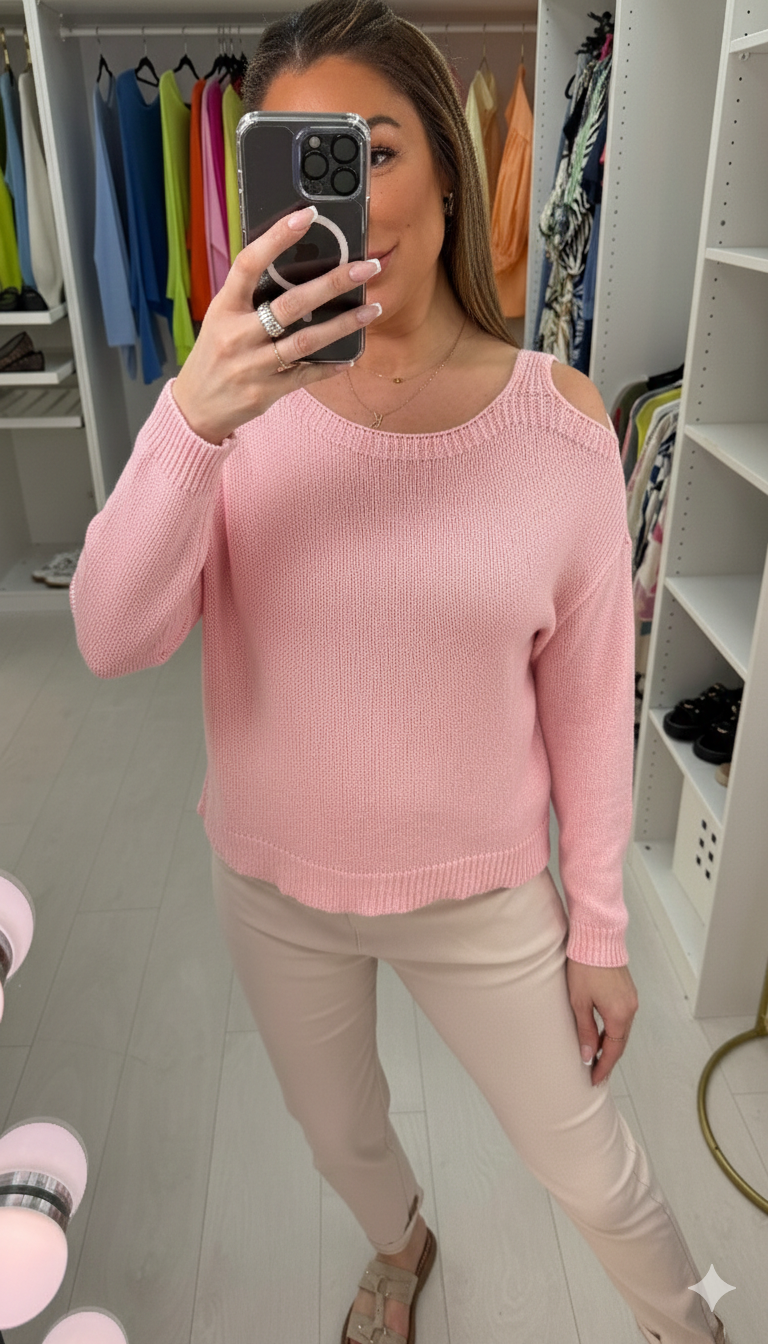 Sandra Plain Cold Shoulder Knit Thin Jumper