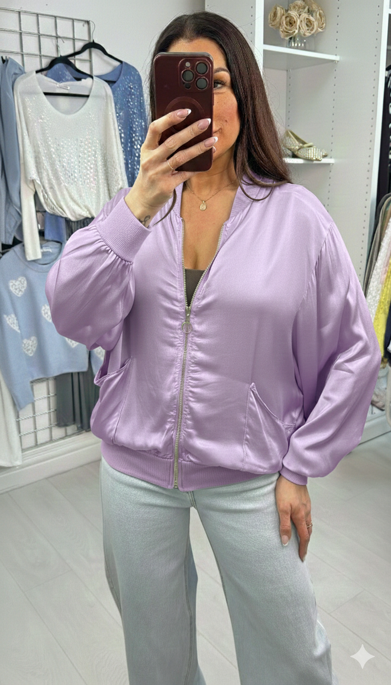 Paula Plain Satin Bomber Jacket
