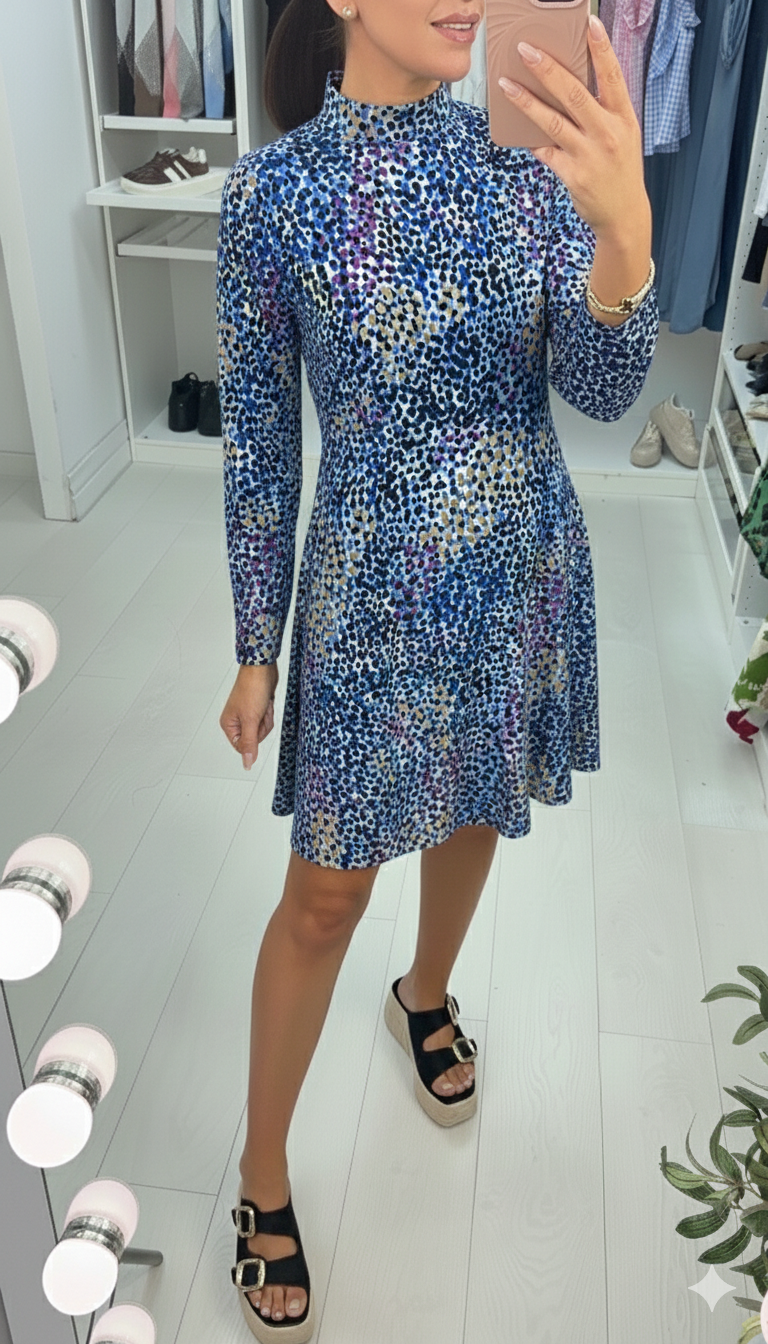 Shadow Multicolour Abstract Print High Neck Dress