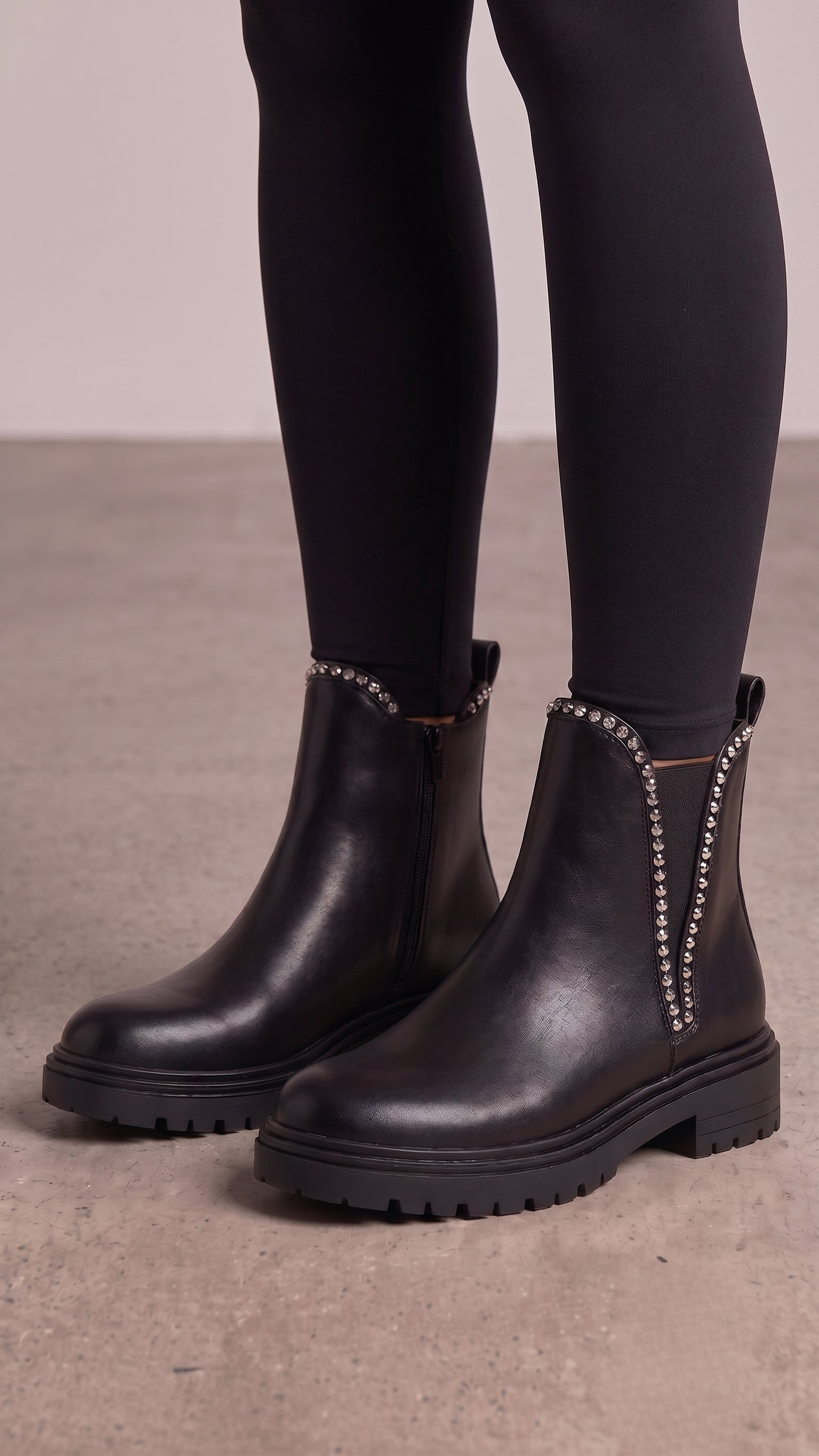 Erika Faux Leather Embellished Chelsea Boots